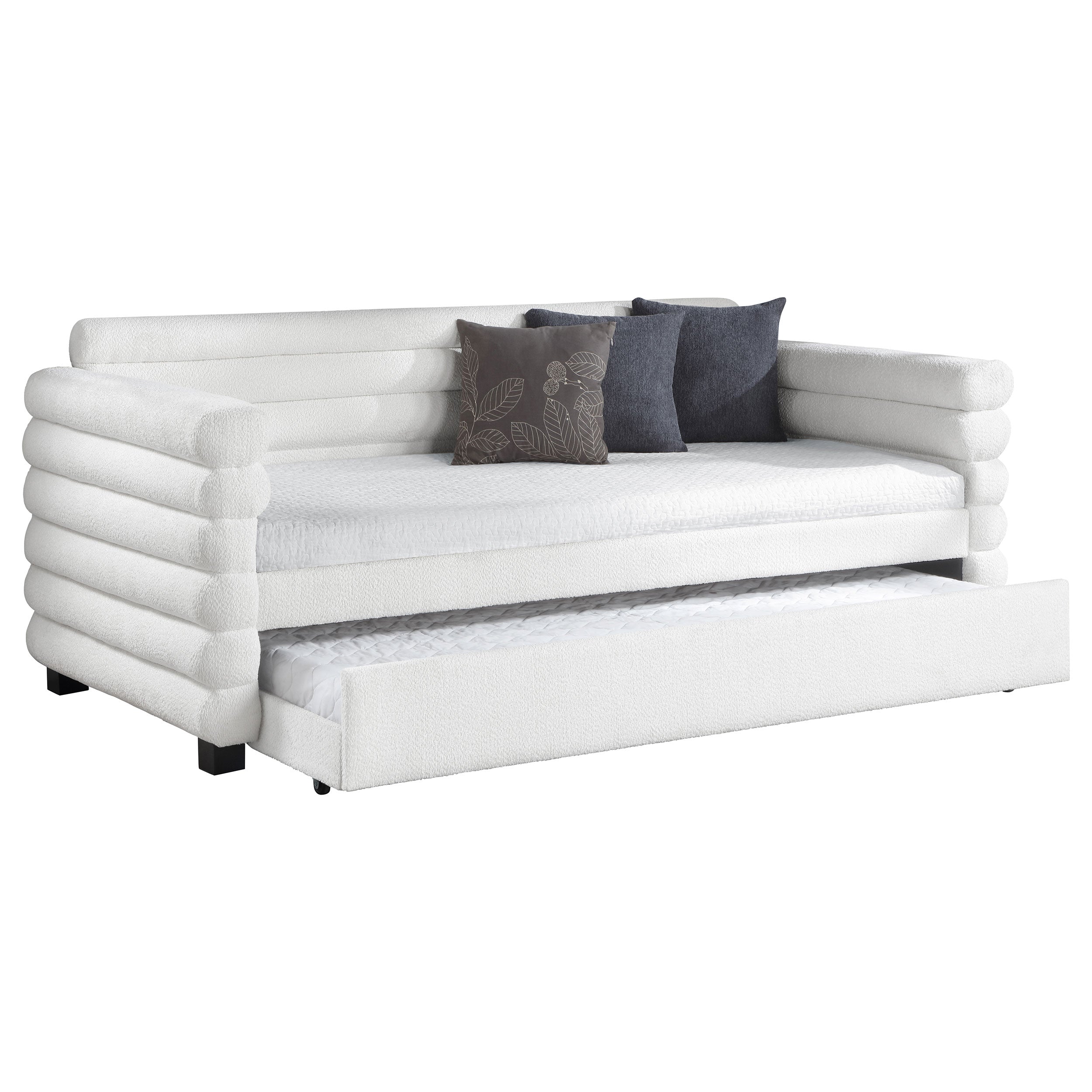 Patricia Boucle Upholstered  Day Bed with Trundle Grey