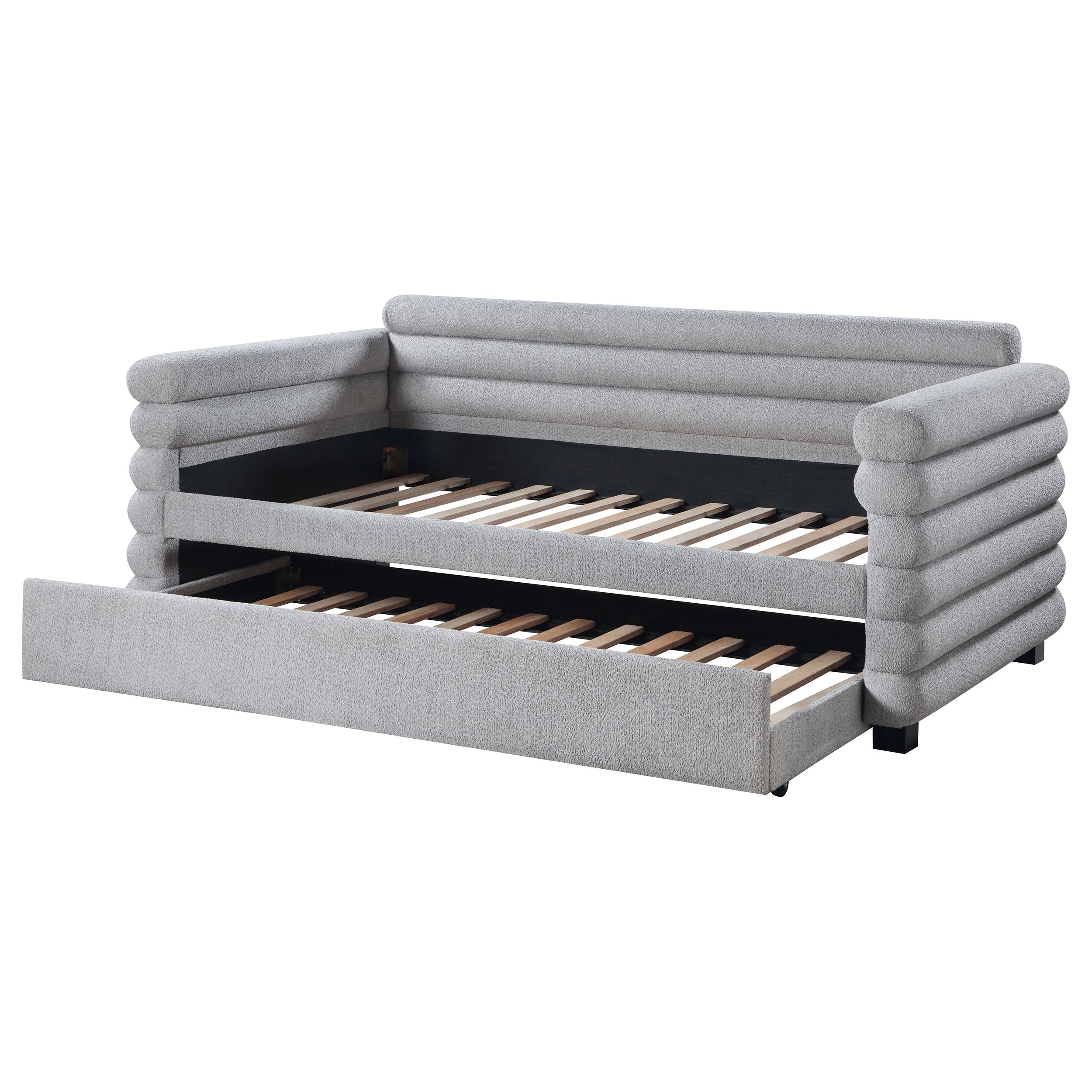 Patricia Boucle Upholstered  Day Bed with Trundle Grey