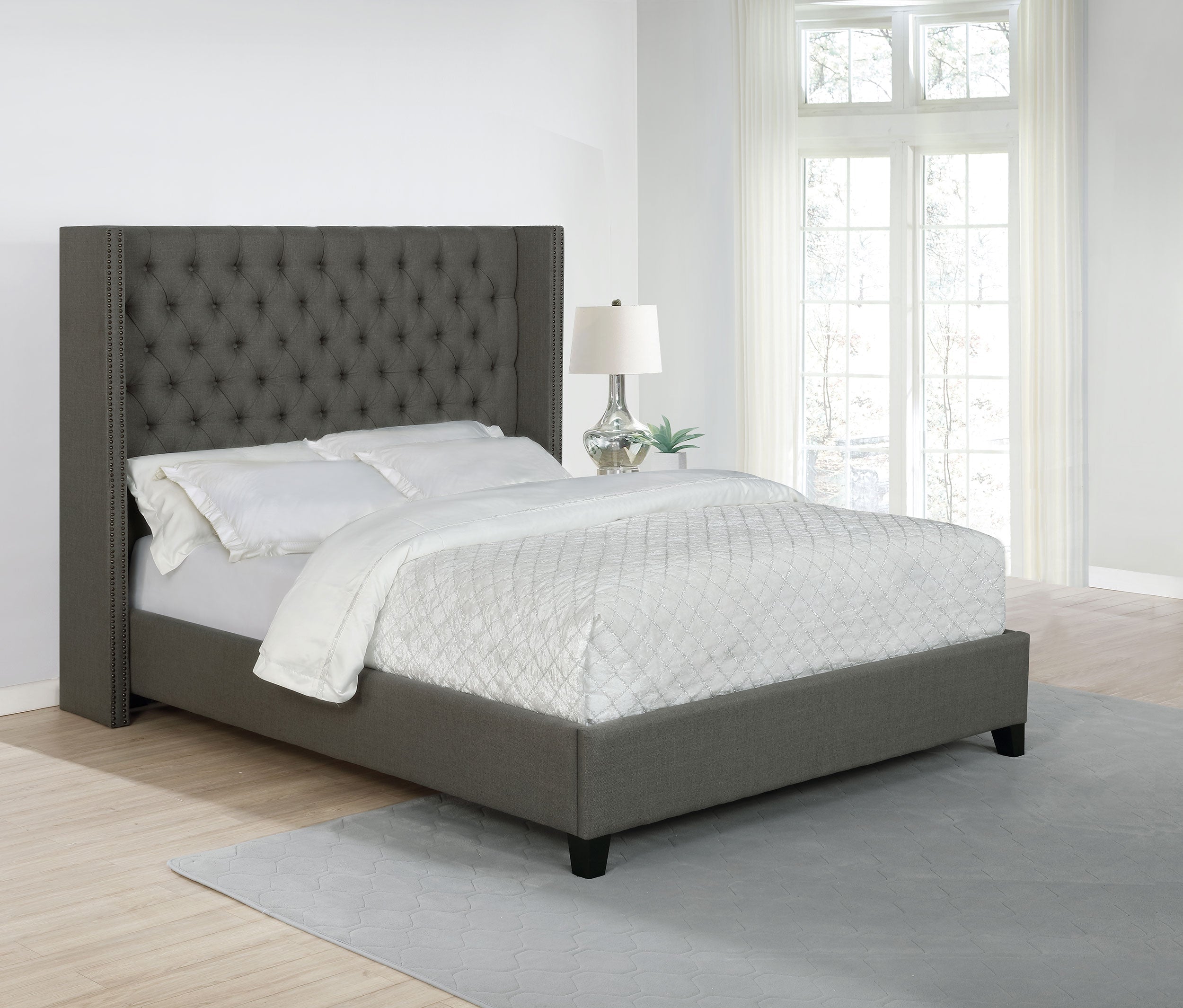 Bancroft Upholstered California King Wingback Bed Grey