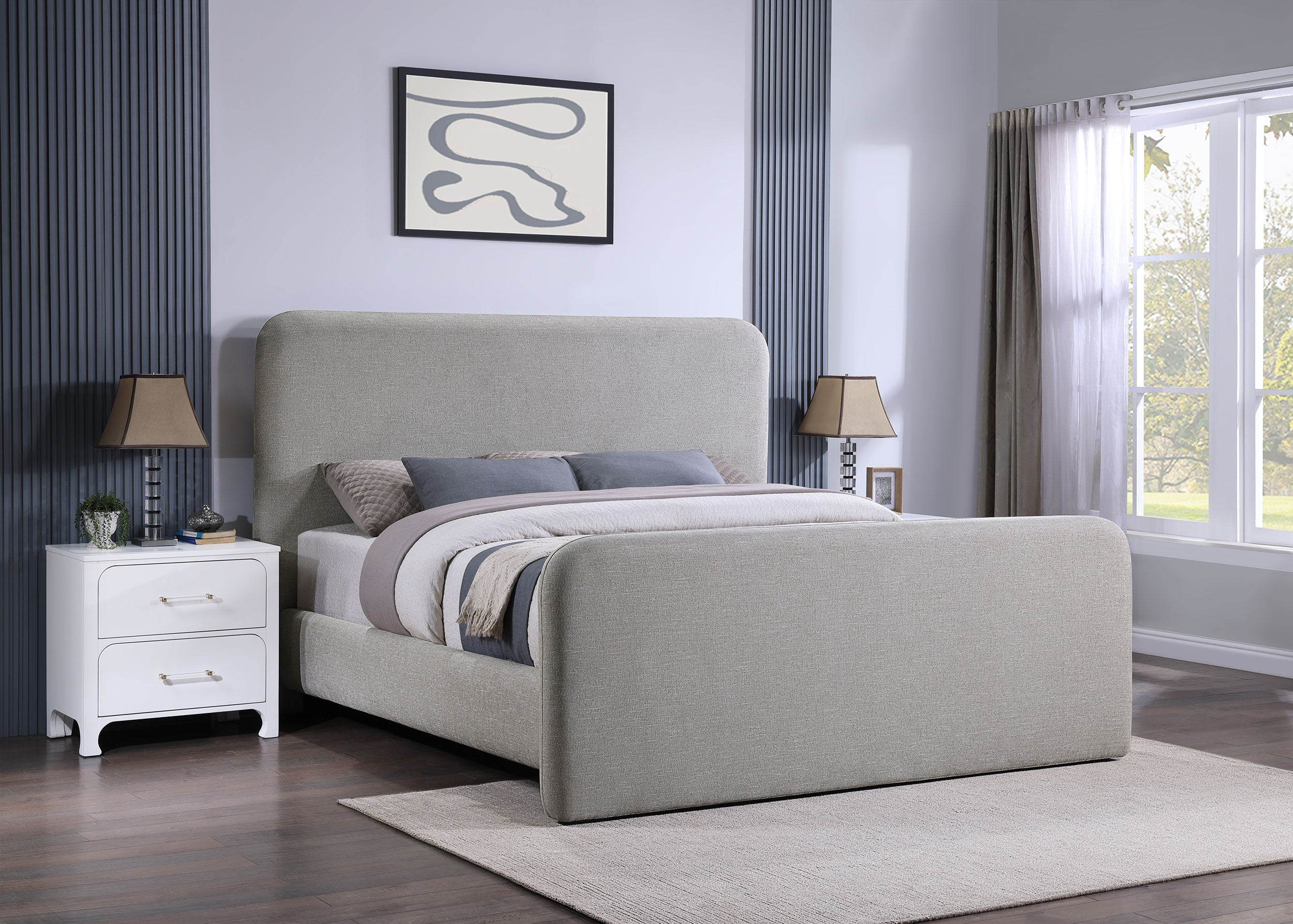 Wren Upholstered  Panel Bed Grey