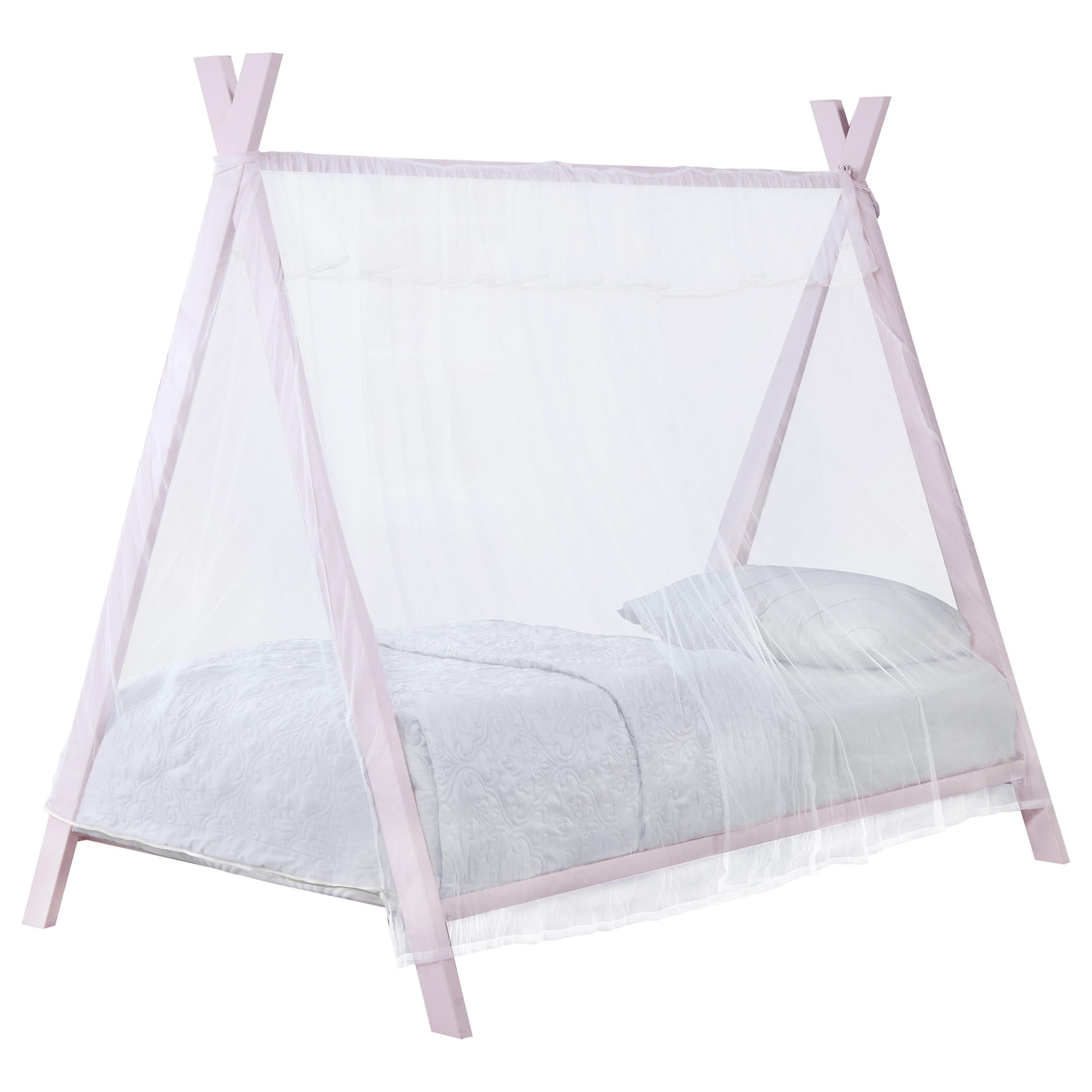 Fultonville Metal Twin Tent Bed with 7-inch Mattress Pink