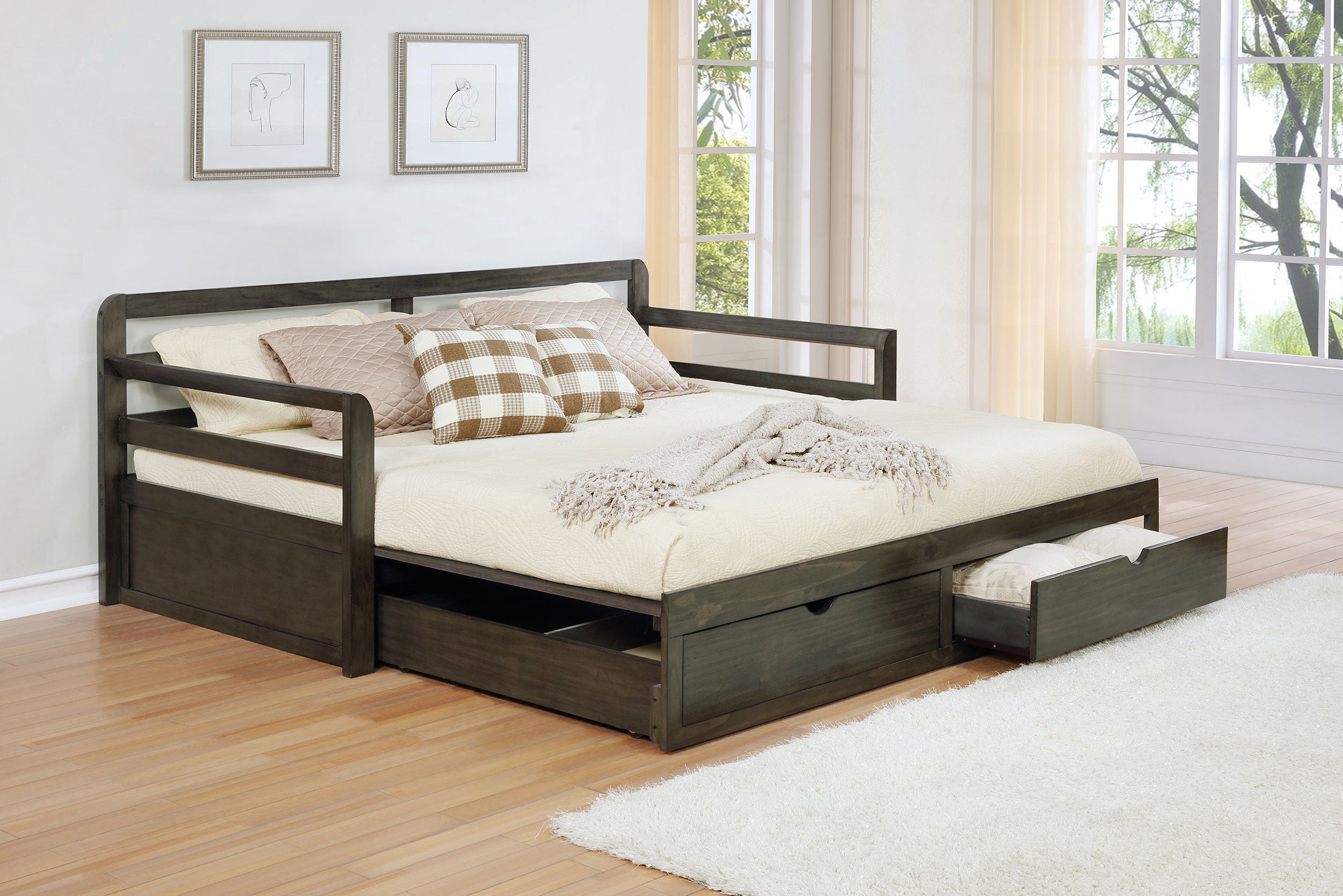 Sorrento 2-drawer  XL Daybed with Extension Trundle Grey