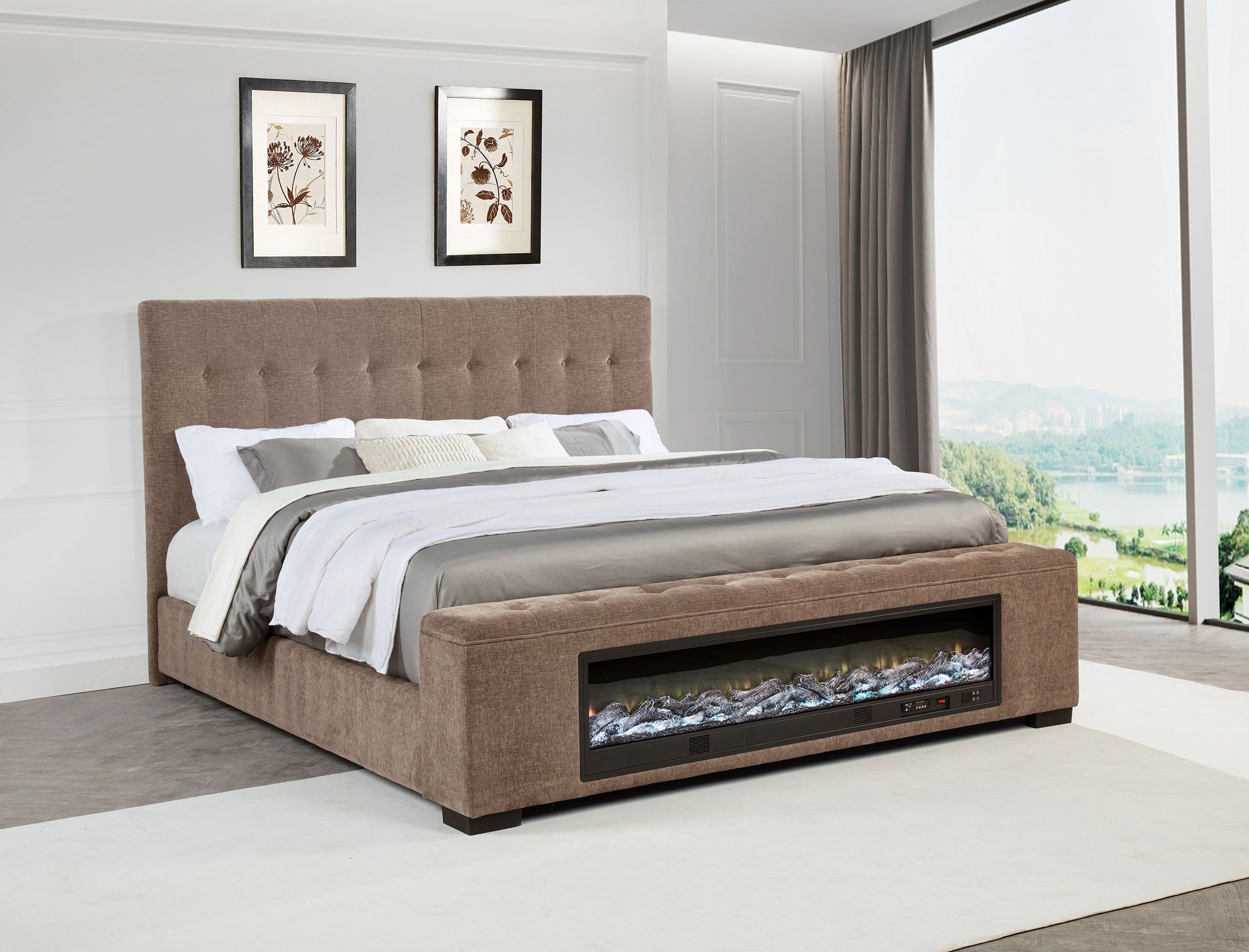 Senna Upholstered  Audio Flame Visualizer Bed Brown