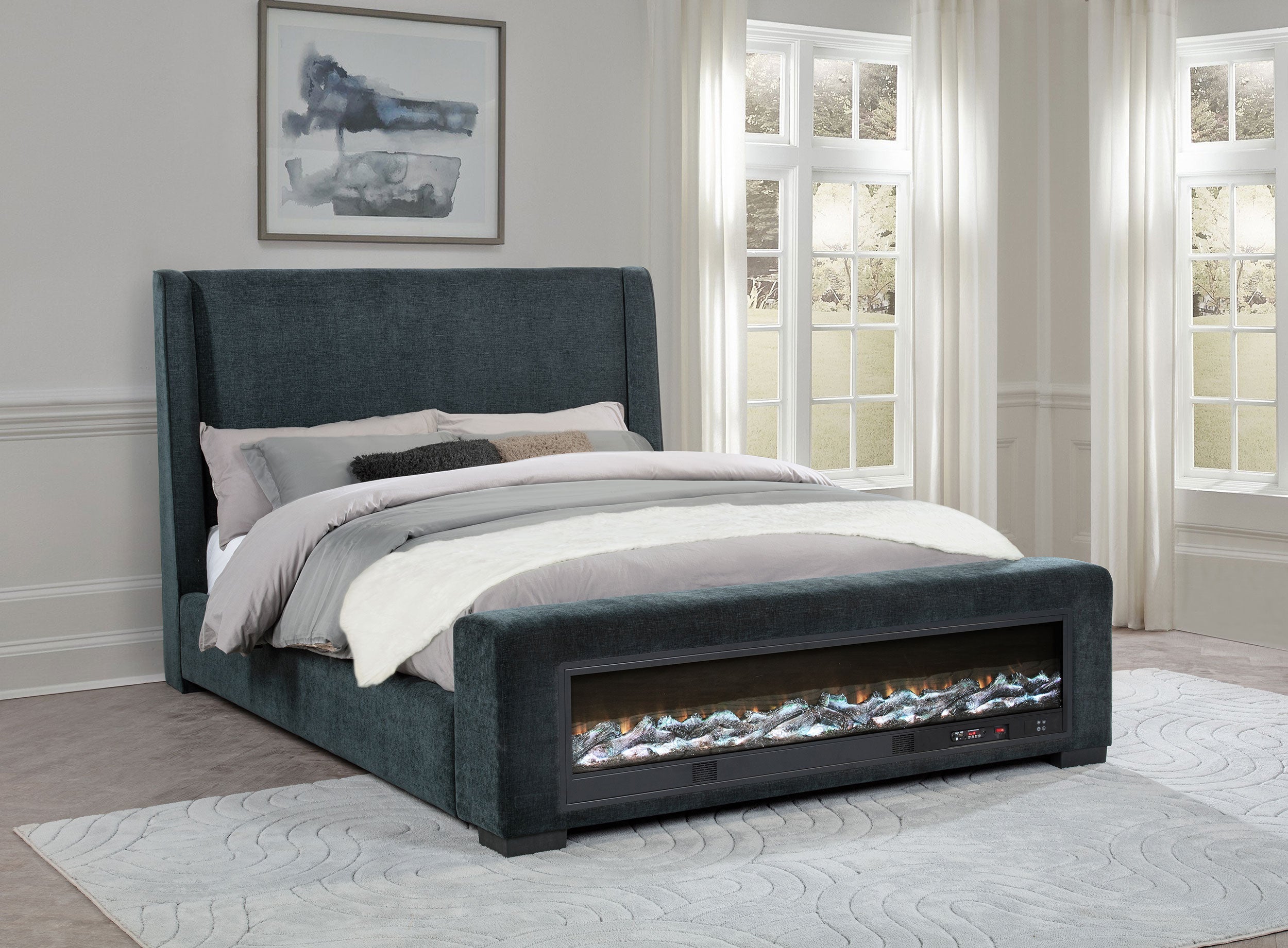 Preston Upholstered Audio Flame Visualizer Bed Blue