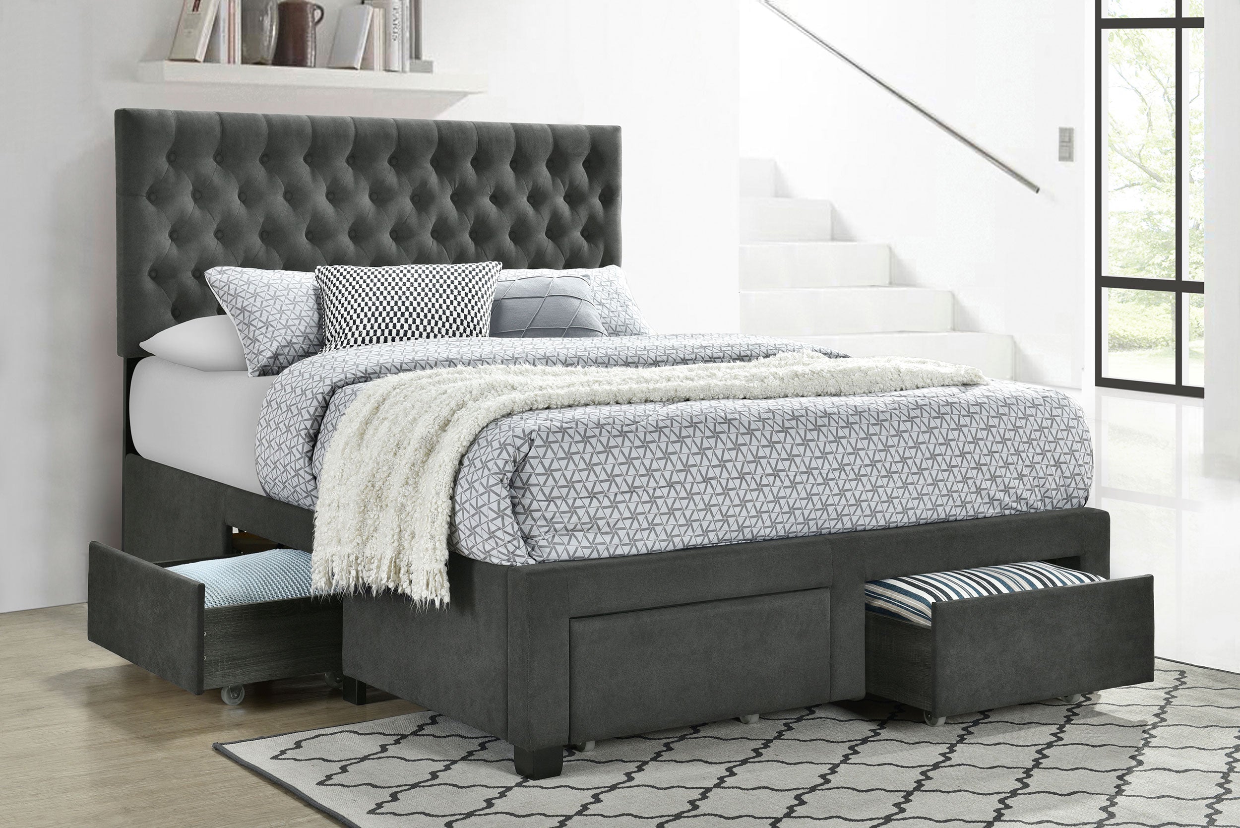 Soledad Upholstered  Storage Bed Light Grey