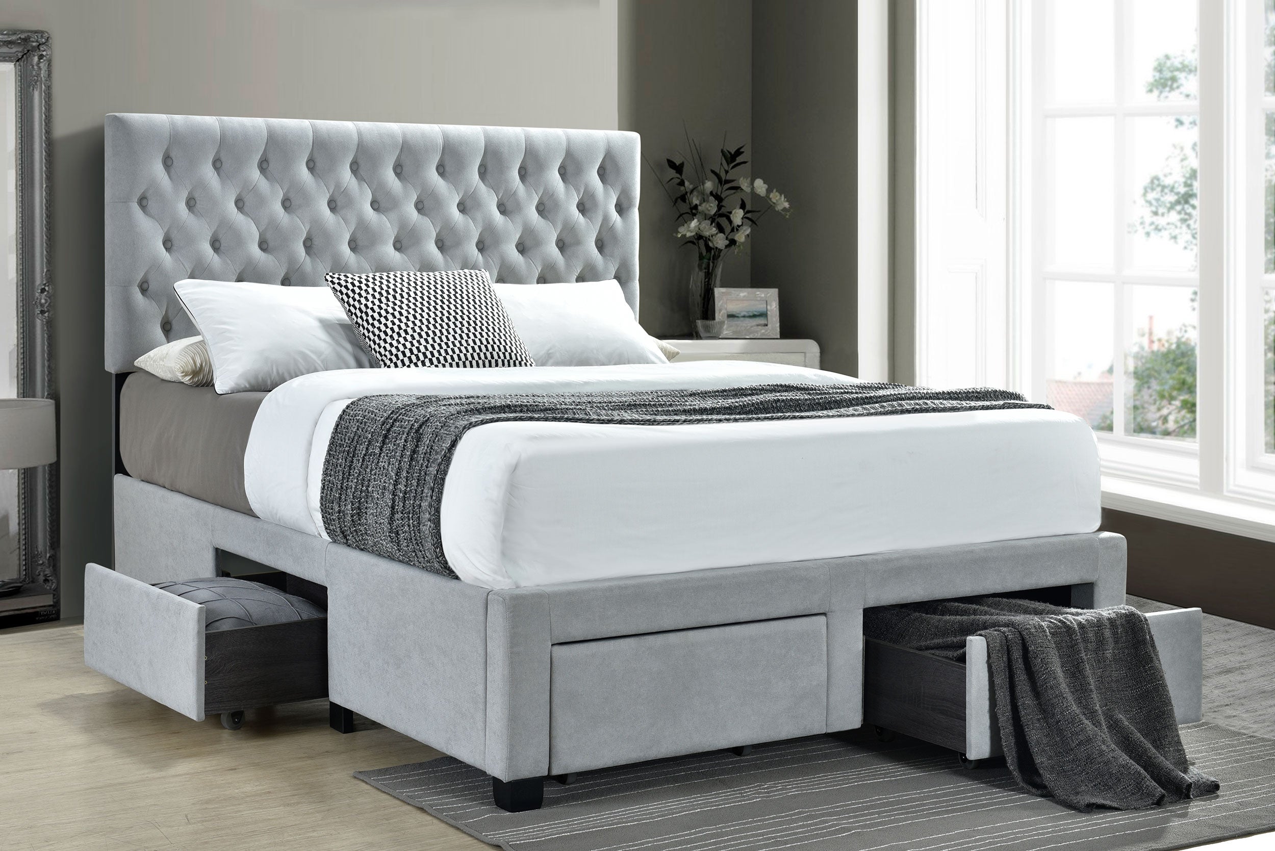 Soledad Upholstered  Storage Bed Light Grey