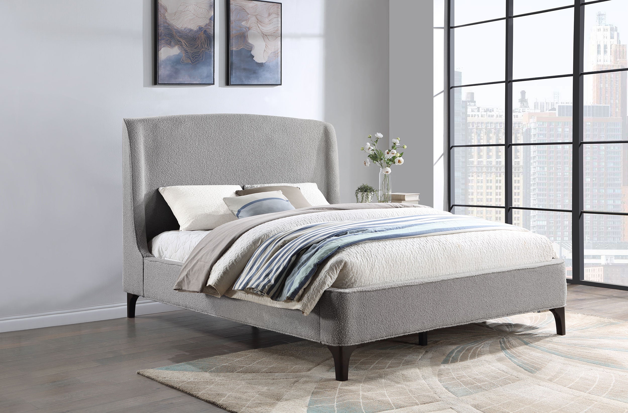 Mosby Upholstered  Wingback Bed Grey
