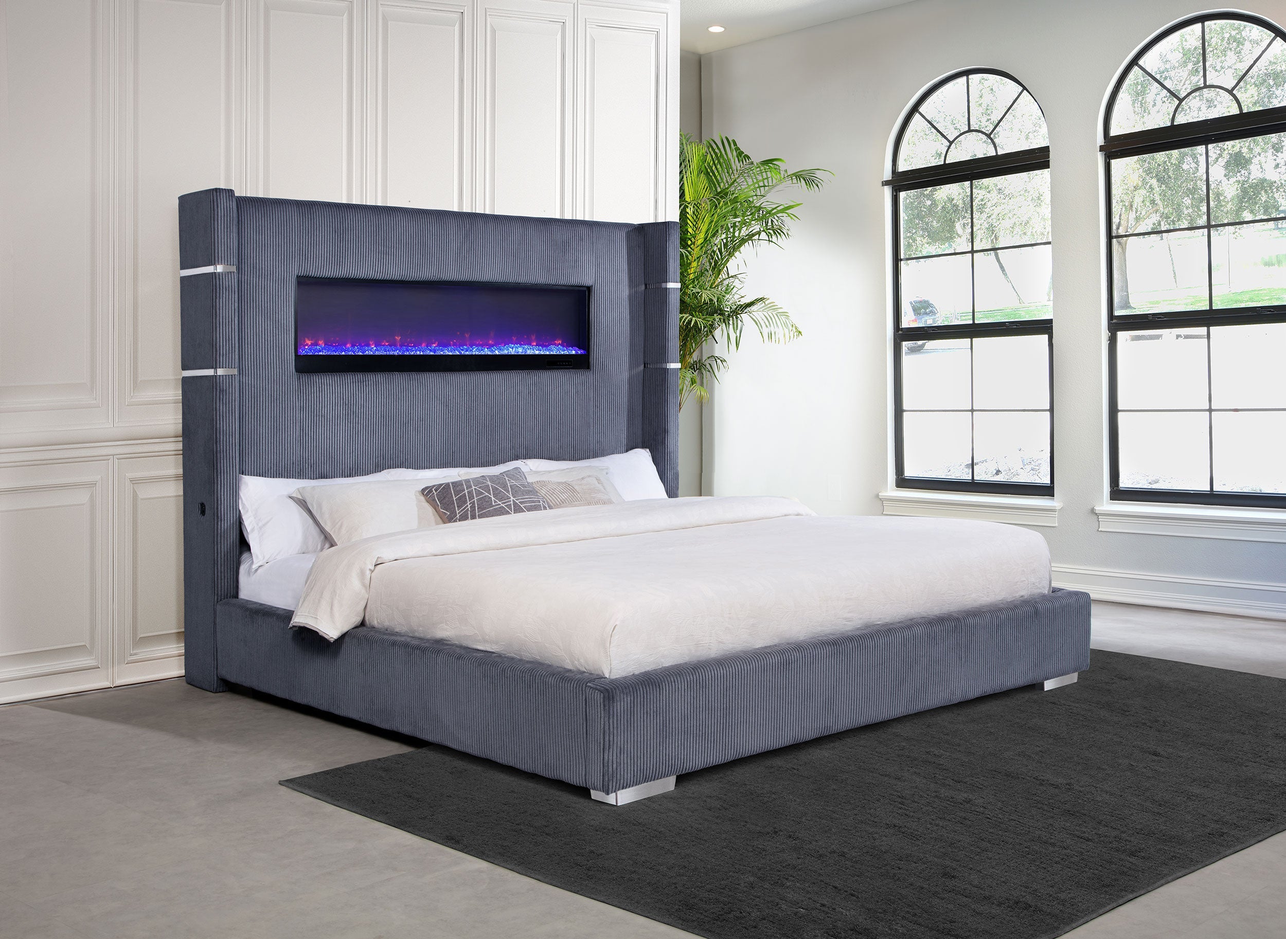 Tisdall Upholstered  Flame Visualizer Bed Black