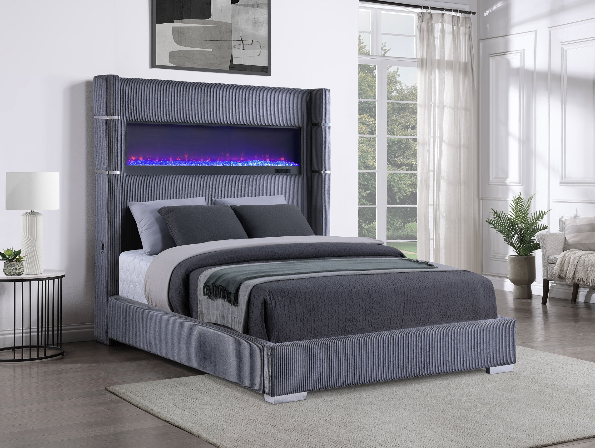 Tisdall Upholstered  Flame Visualizer Bed Black
