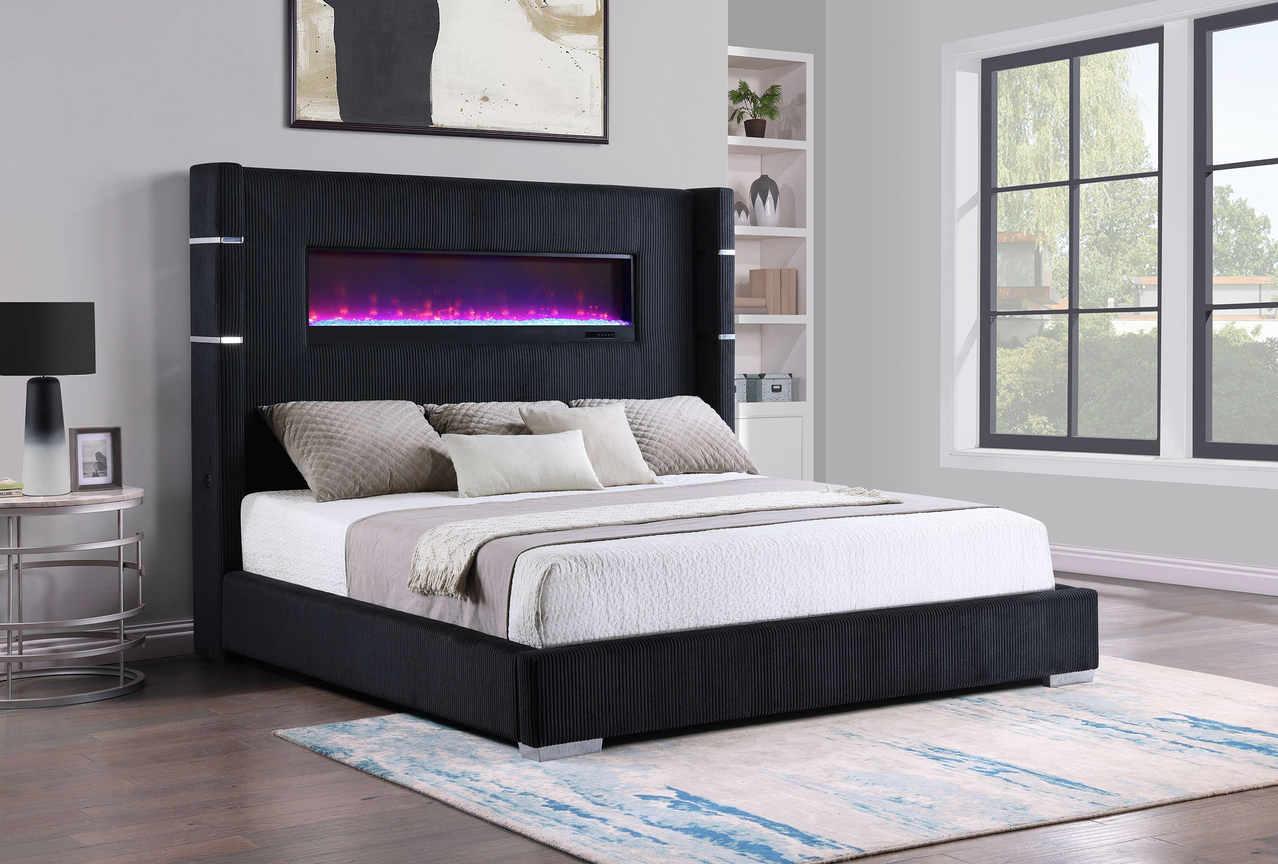 Tisdall Upholstered  Flame Visualizer Bed Black