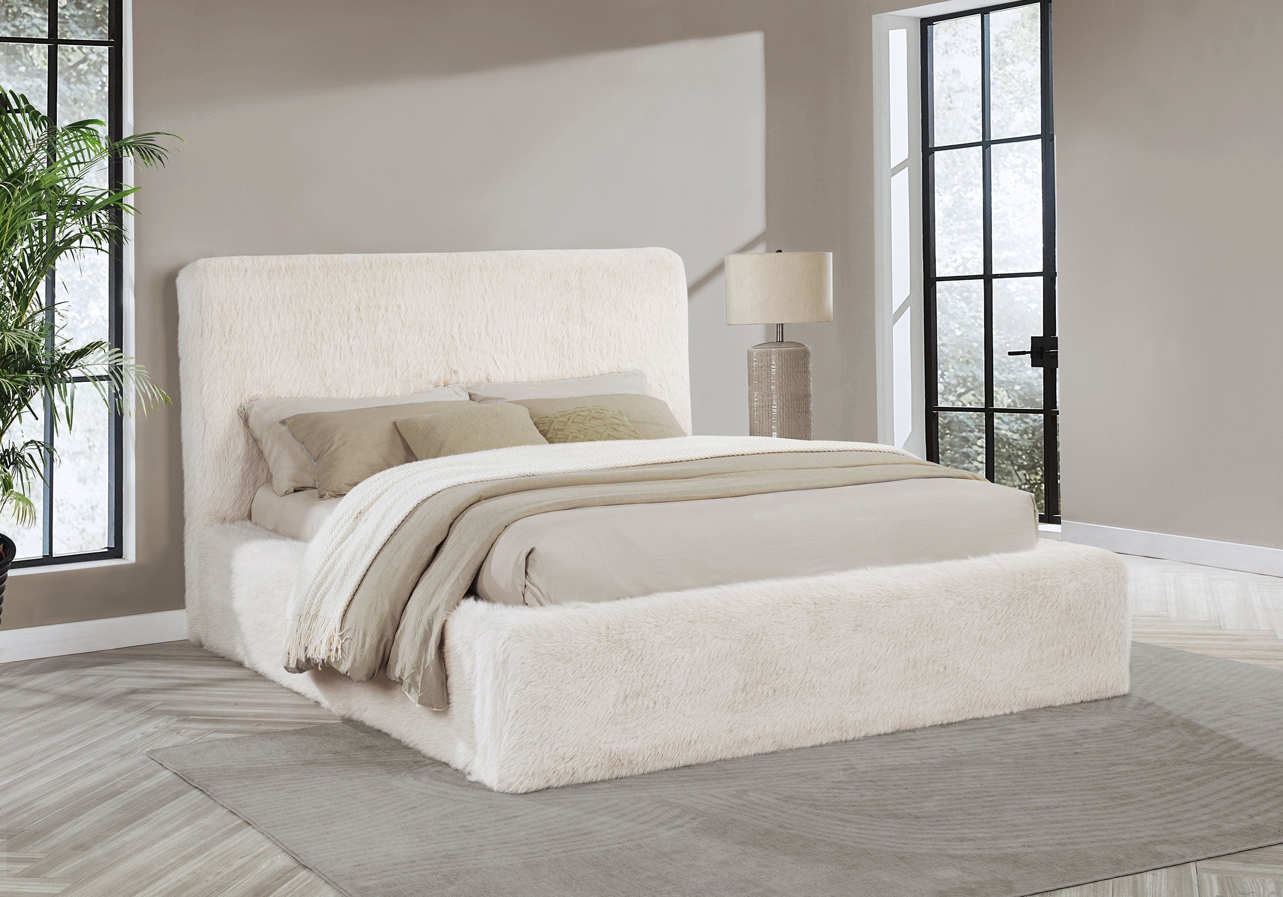 Rebecca Faux Fur Upholstered Bed Cream