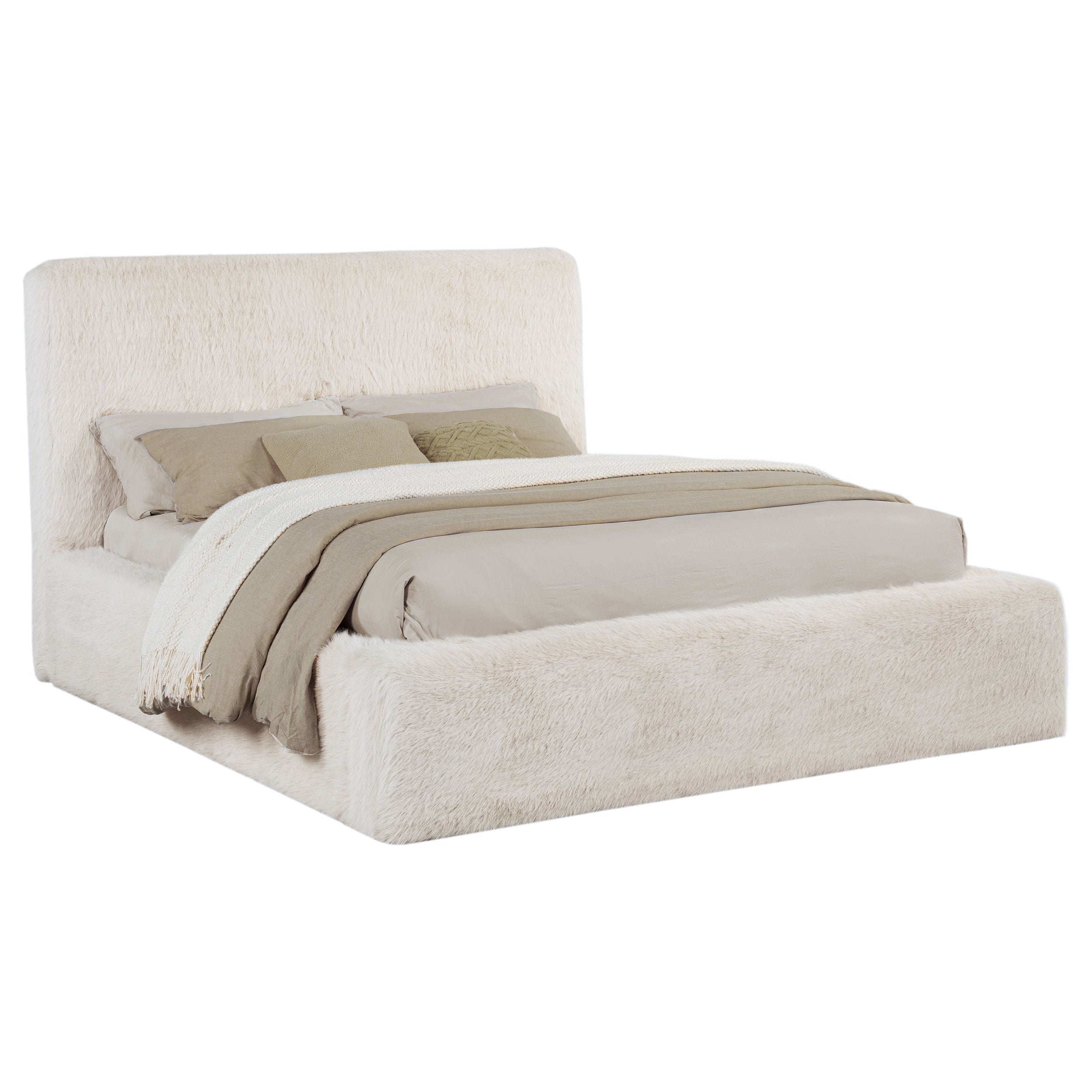 Rebecca Faux Fur Upholstered Bed Cream