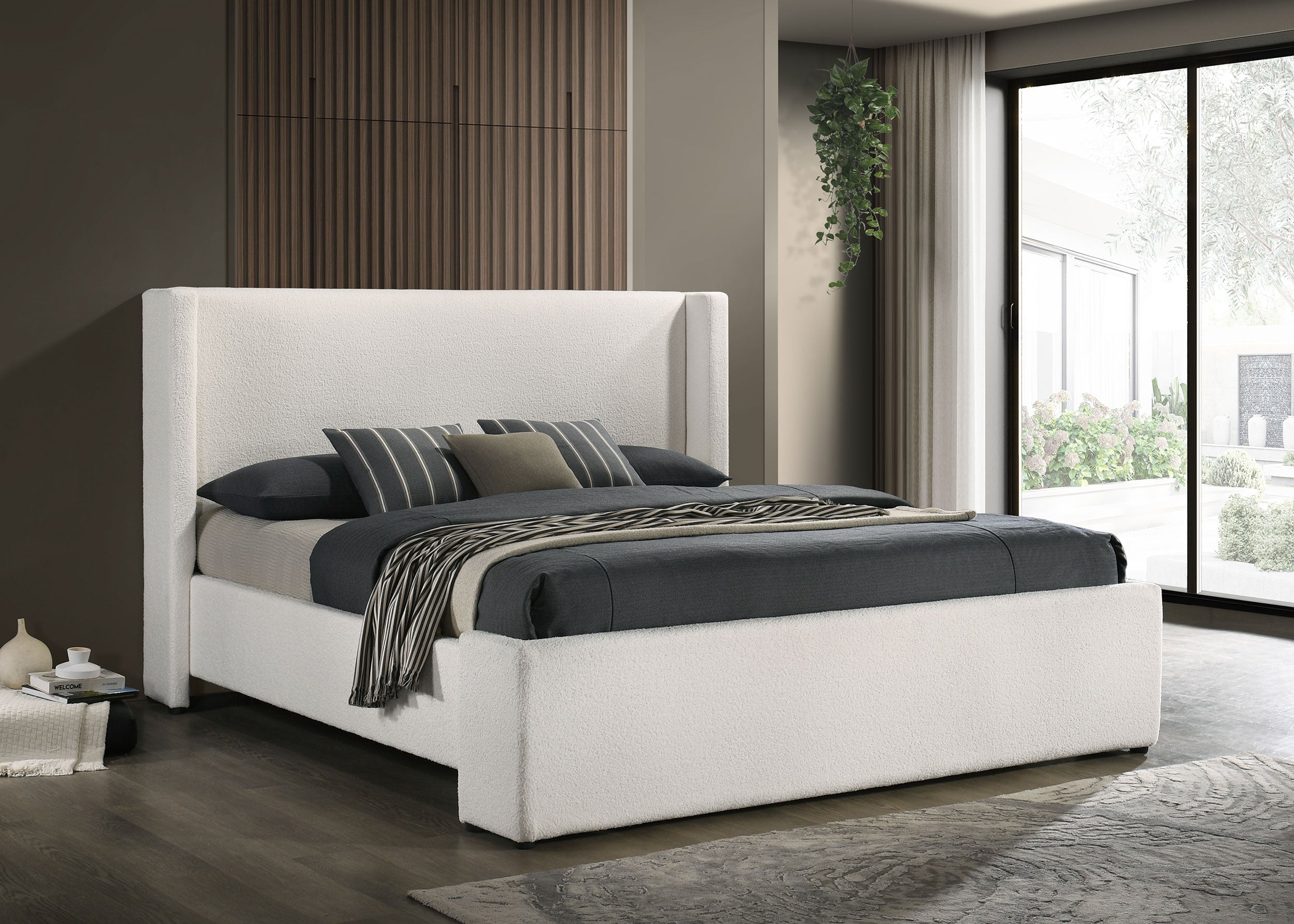 Alamosa Boucle Upholstered  Platform Bed White