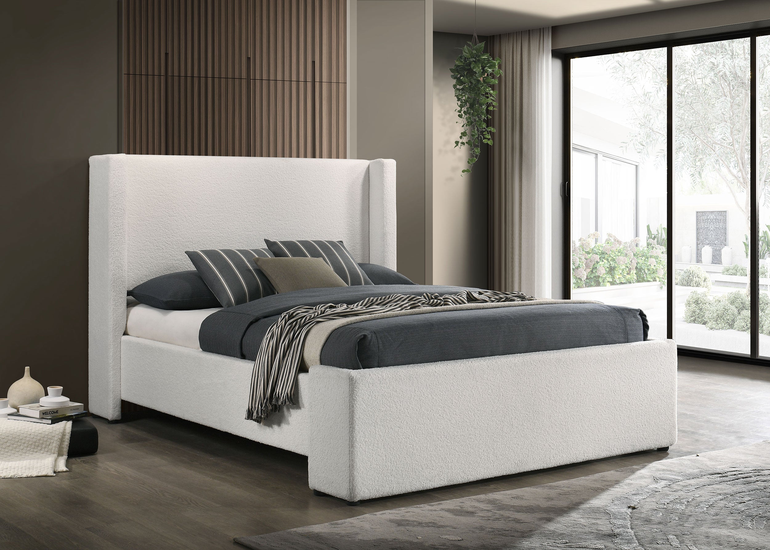 Alamosa Boucle Upholstered  Platform Bed White