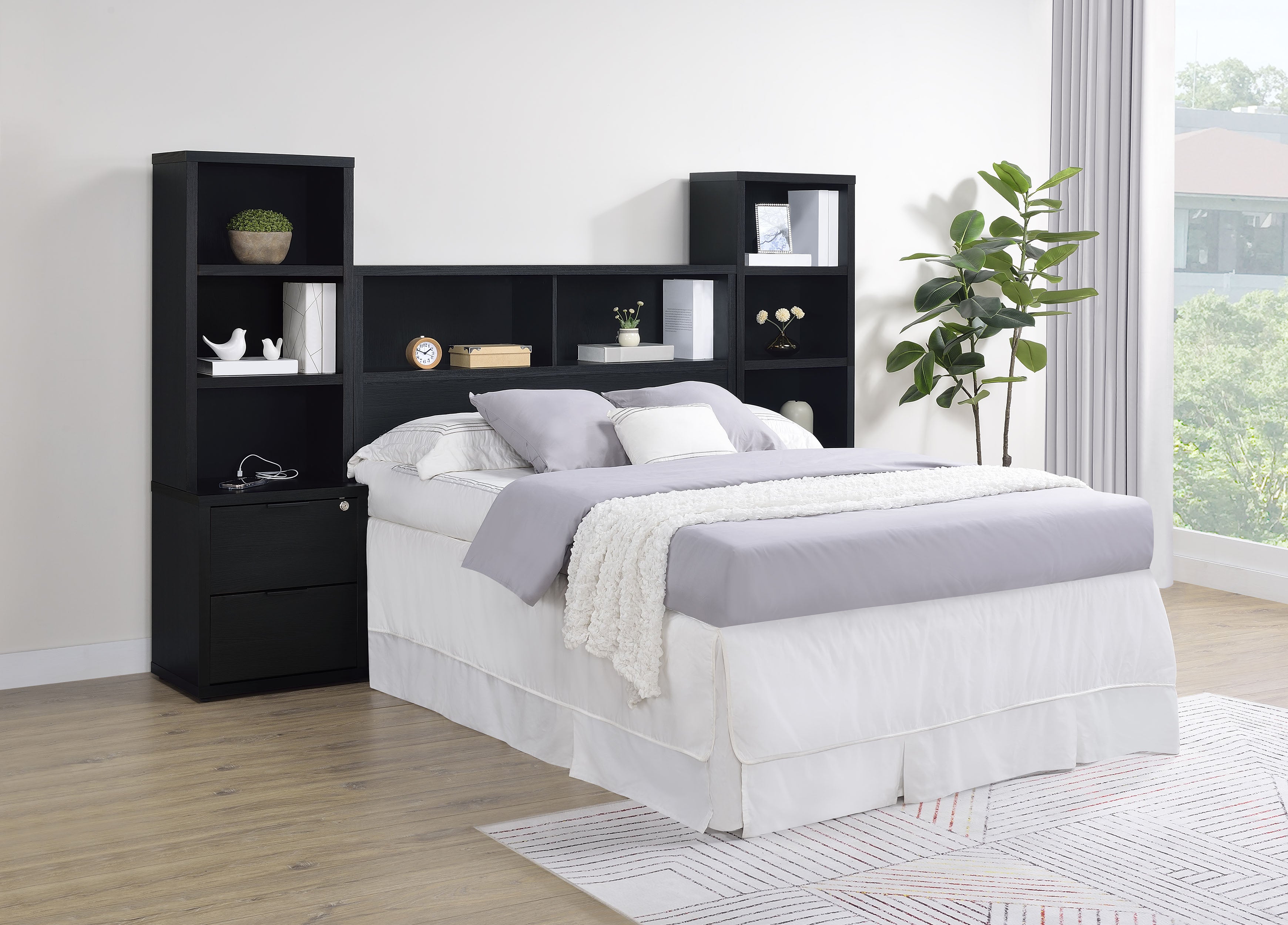 Westpark 3-piece Bedroom Set Bookcase Headboard Black