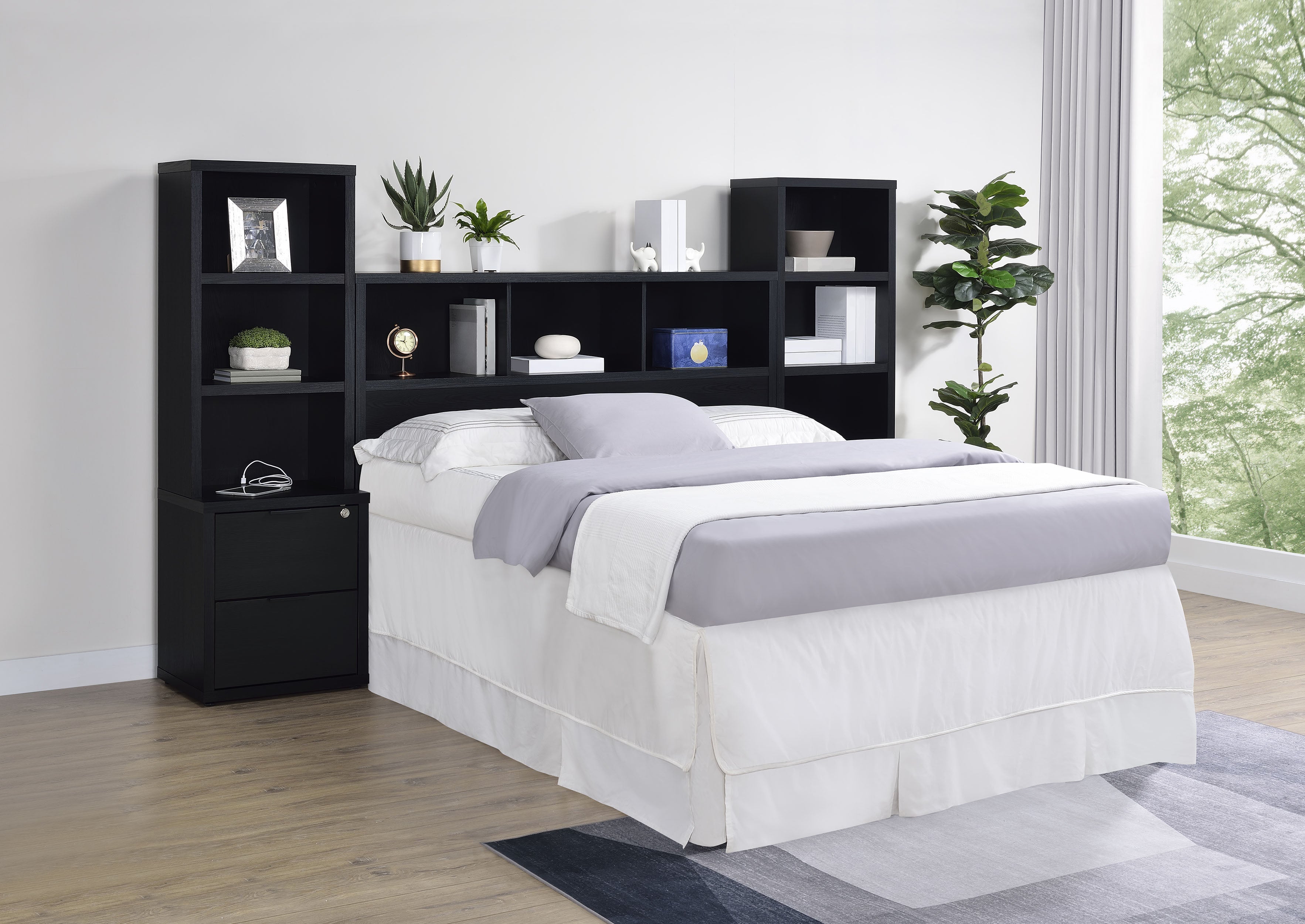 Westpark 3-piece Bedroom Set Bookcase Headboard Black