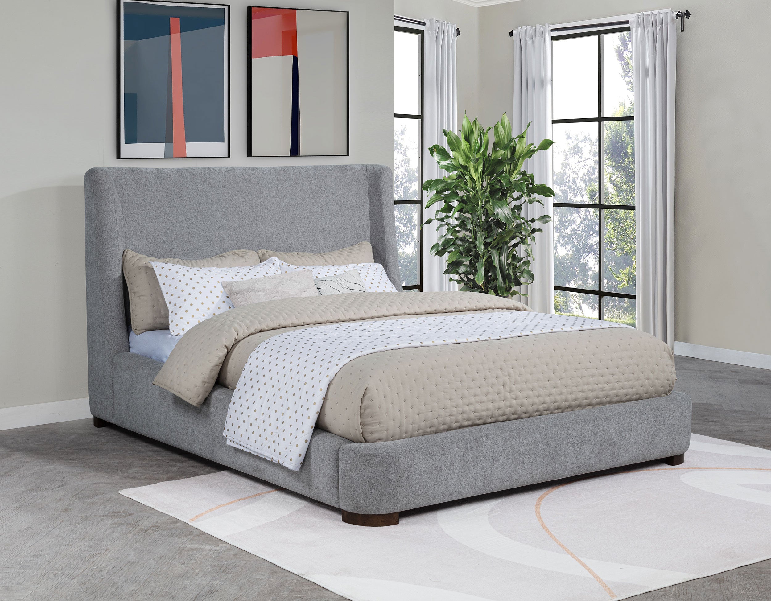 Rennes Upholstered  Wingback Platform Bed Grey