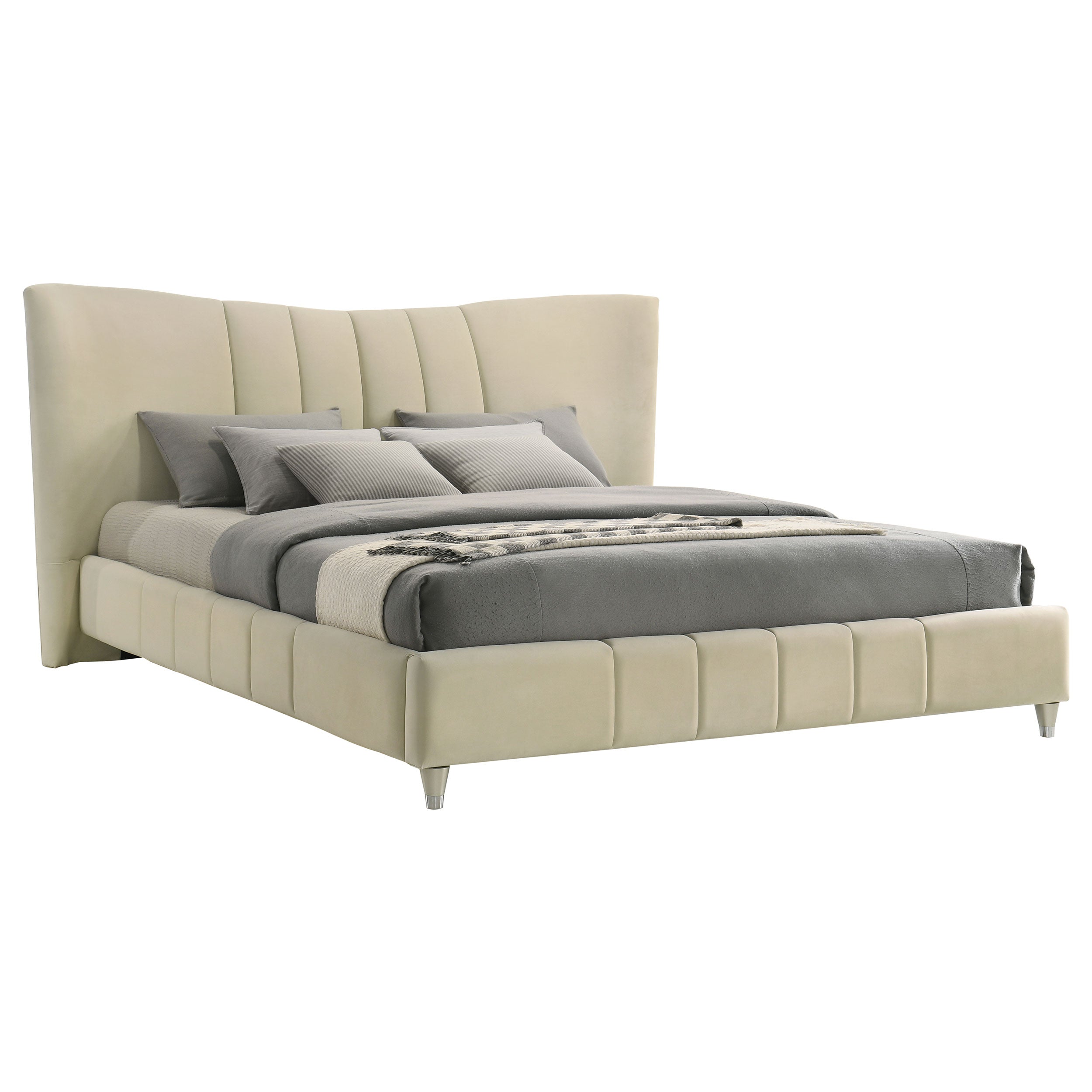 Evelyn Upholstered Panel Platform Bed Ivory