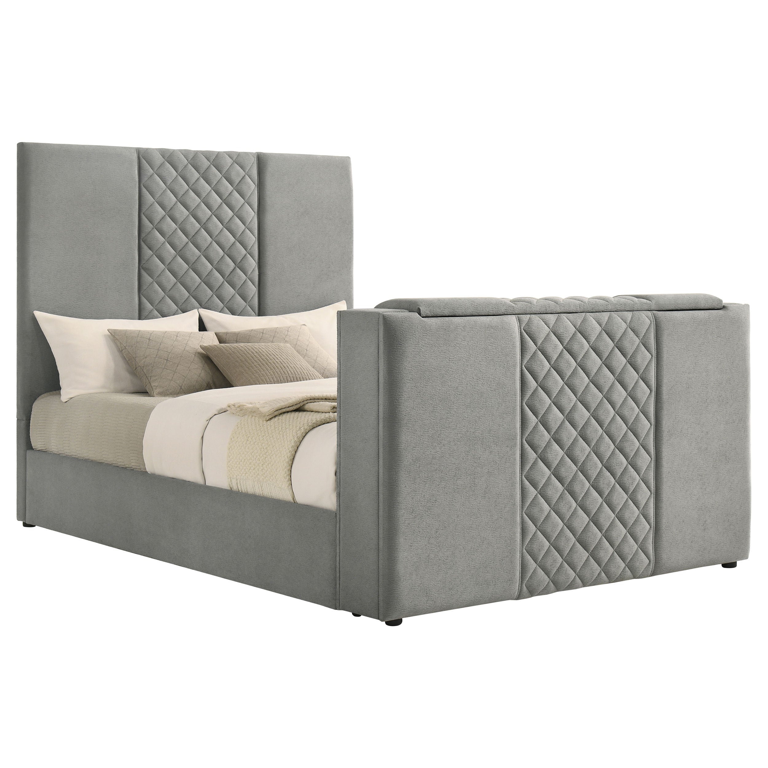 Tara 61-inch Upholstered  Panel TV Bed Grey