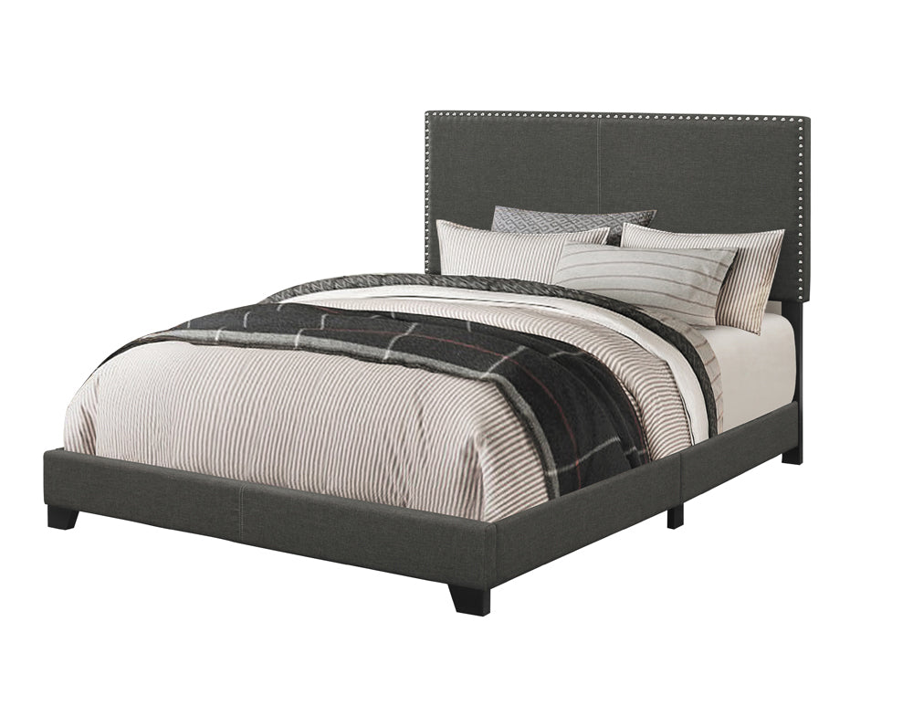 Boyd Upholstered Bed Frame with Nailhead Trim Charcoal