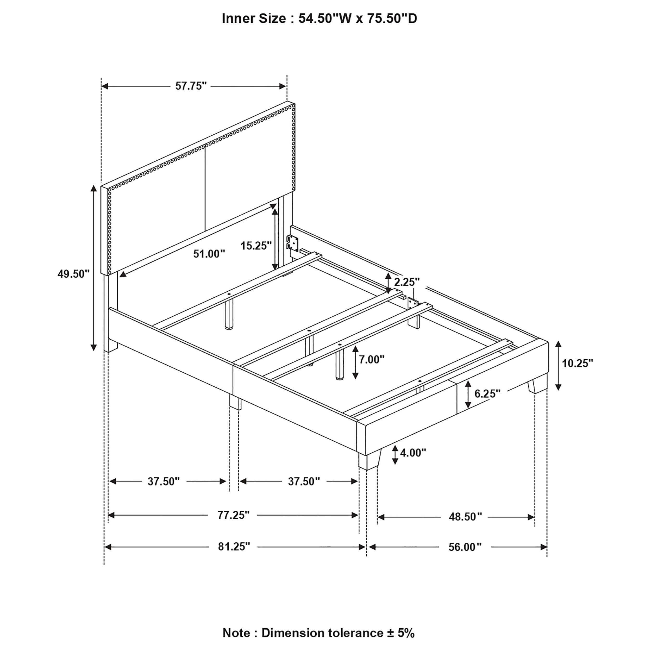Cama tapizada Boyd con borde con tachuelas en color carbón