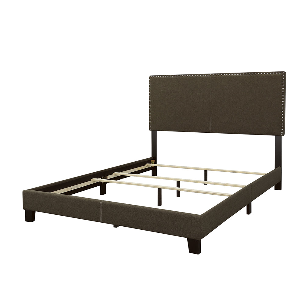 Boyd Upholstered Bed Frame with Nailhead Trim Charcoal