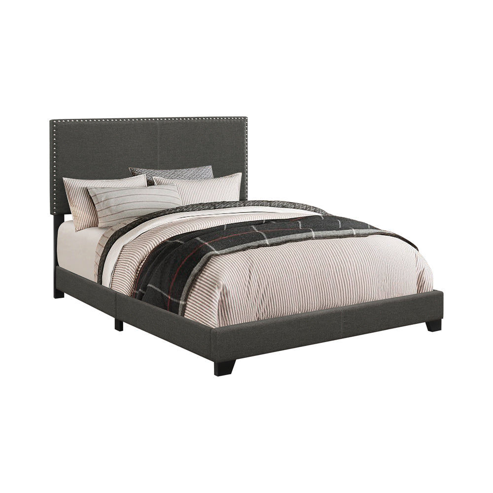 Boyd Upholstered Bed Frame with Nailhead Trim Charcoal