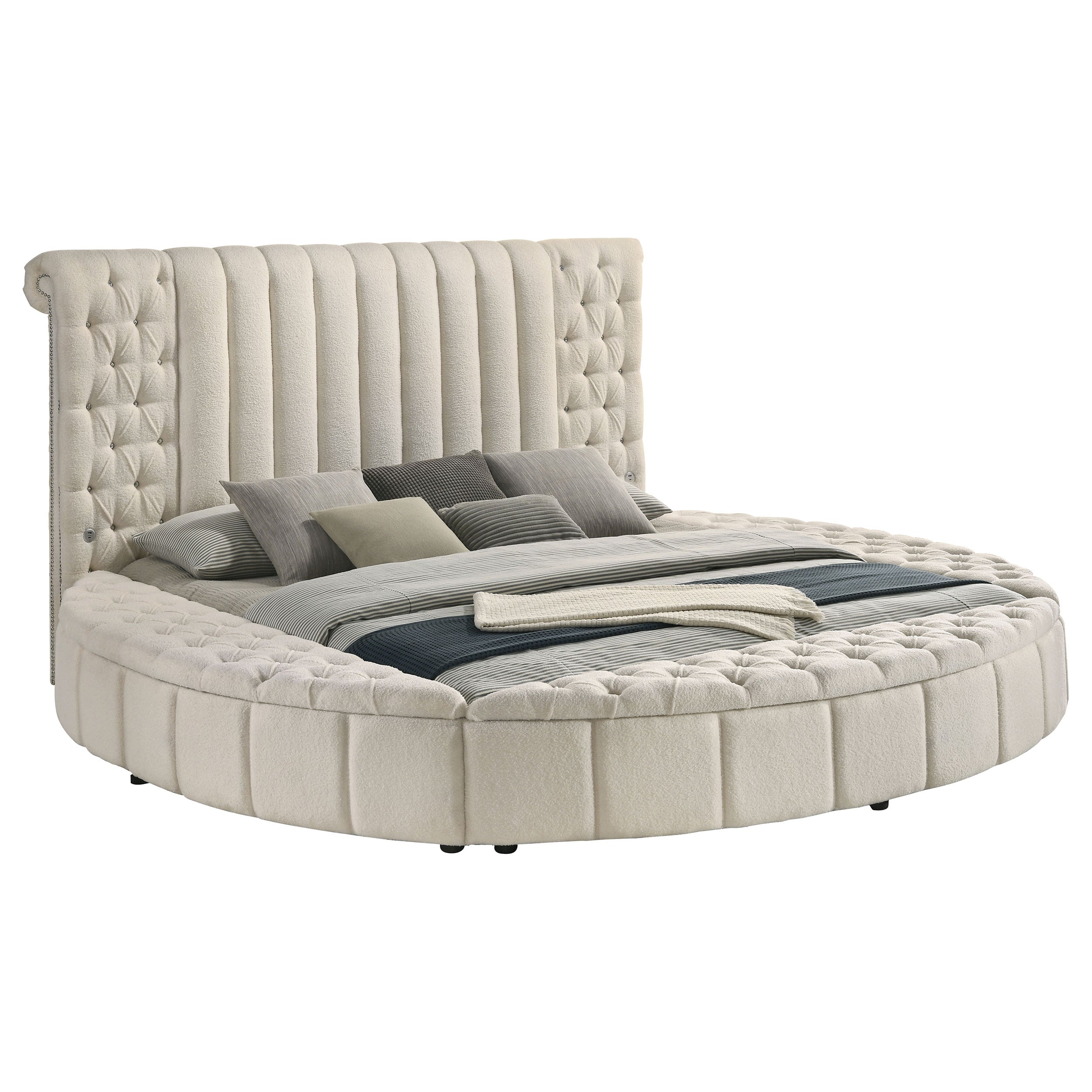 Sonya Upholstered  Round Storage Bed Ivory