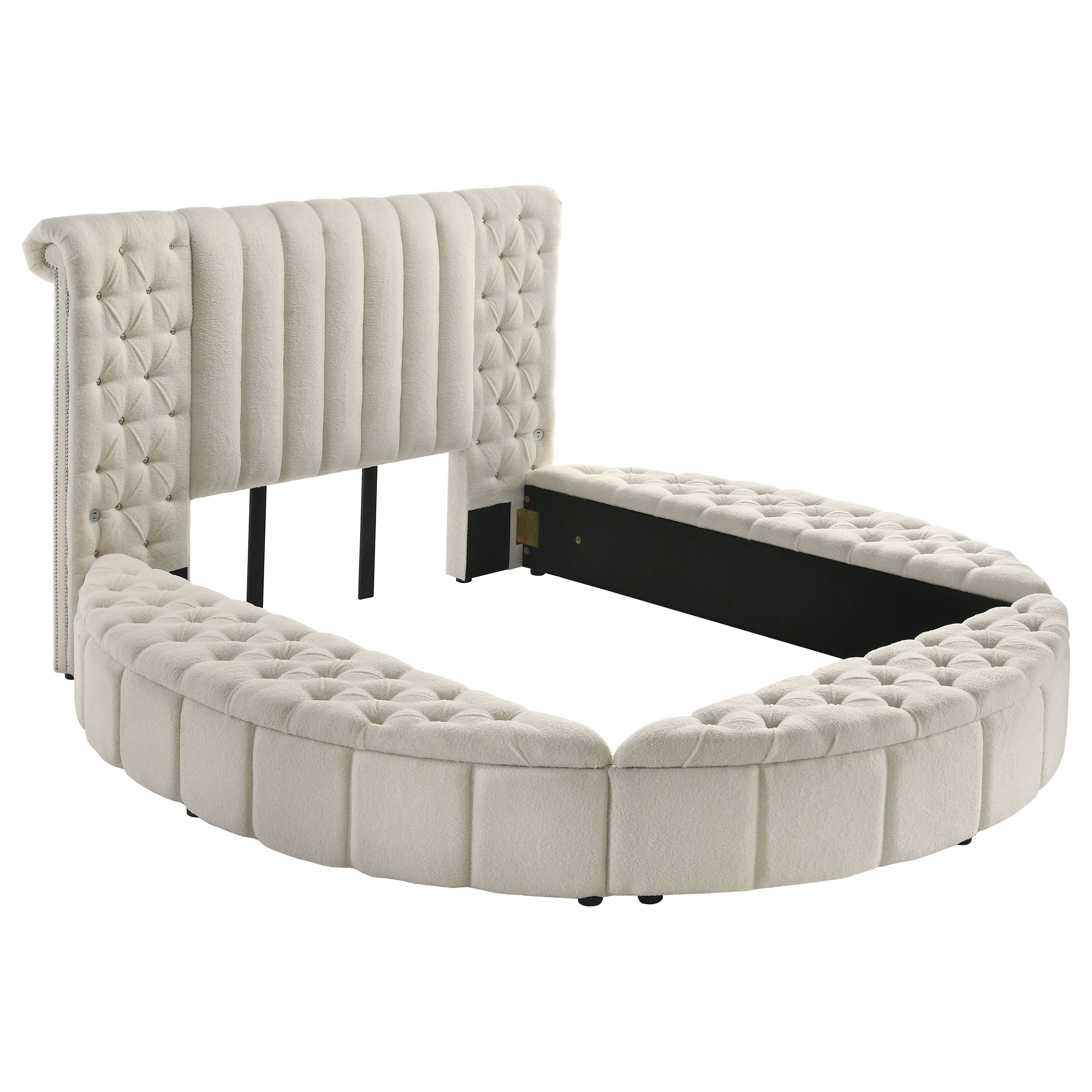 Sonya Upholstered  Round Storage Bed Ivory