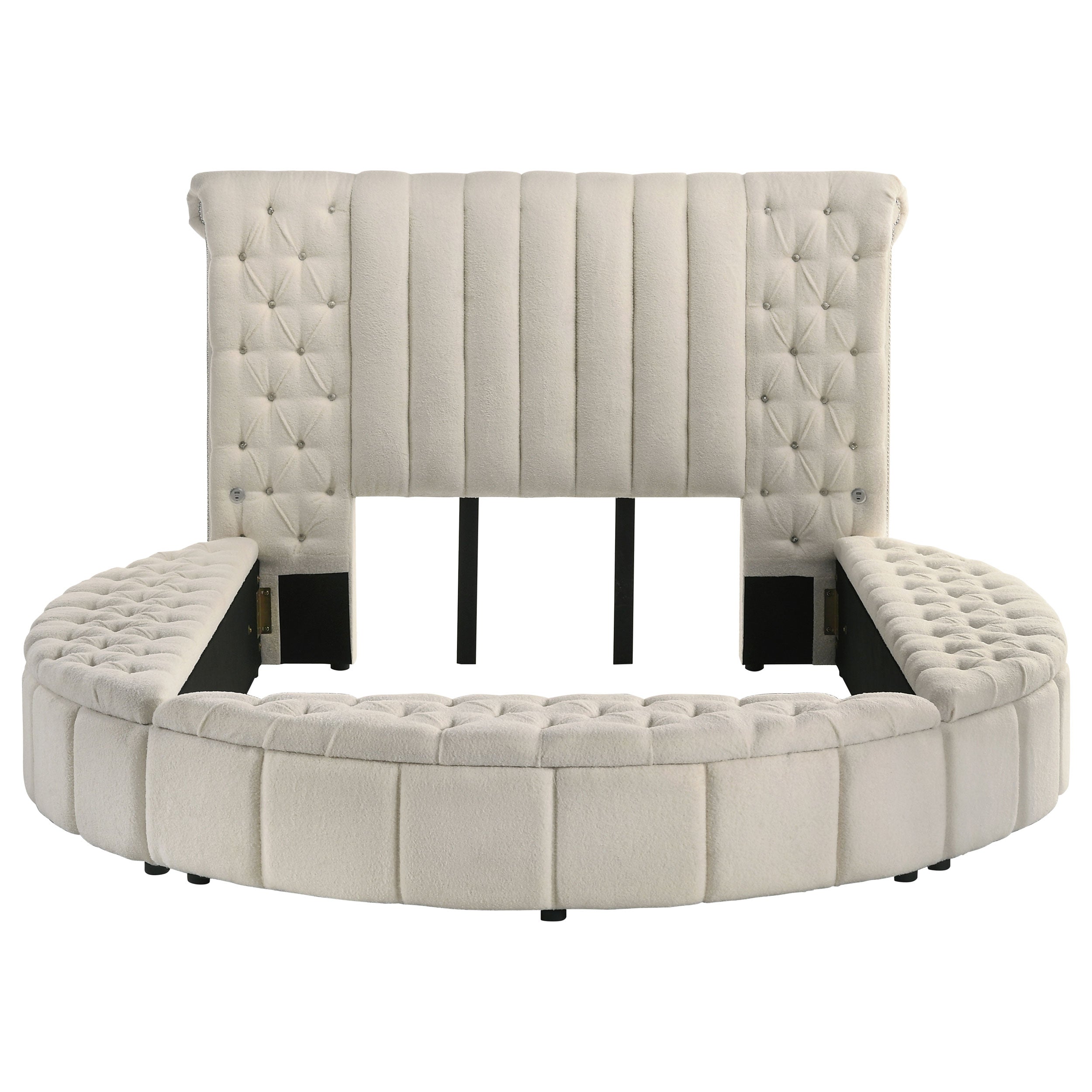 Sonya Upholstered  Round Storage Bed Ivory