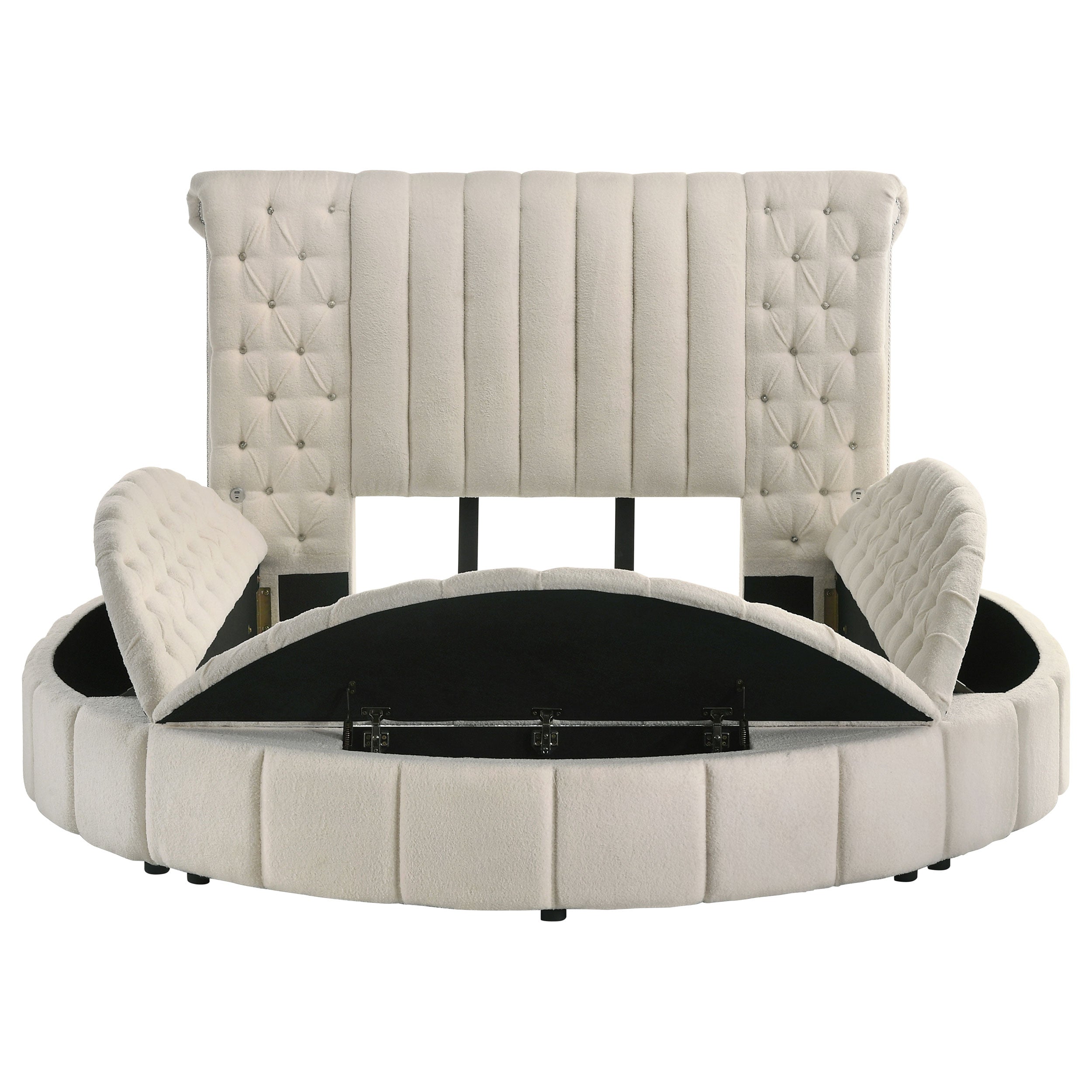 Sonya Upholstered  Round Storage Bed Ivory