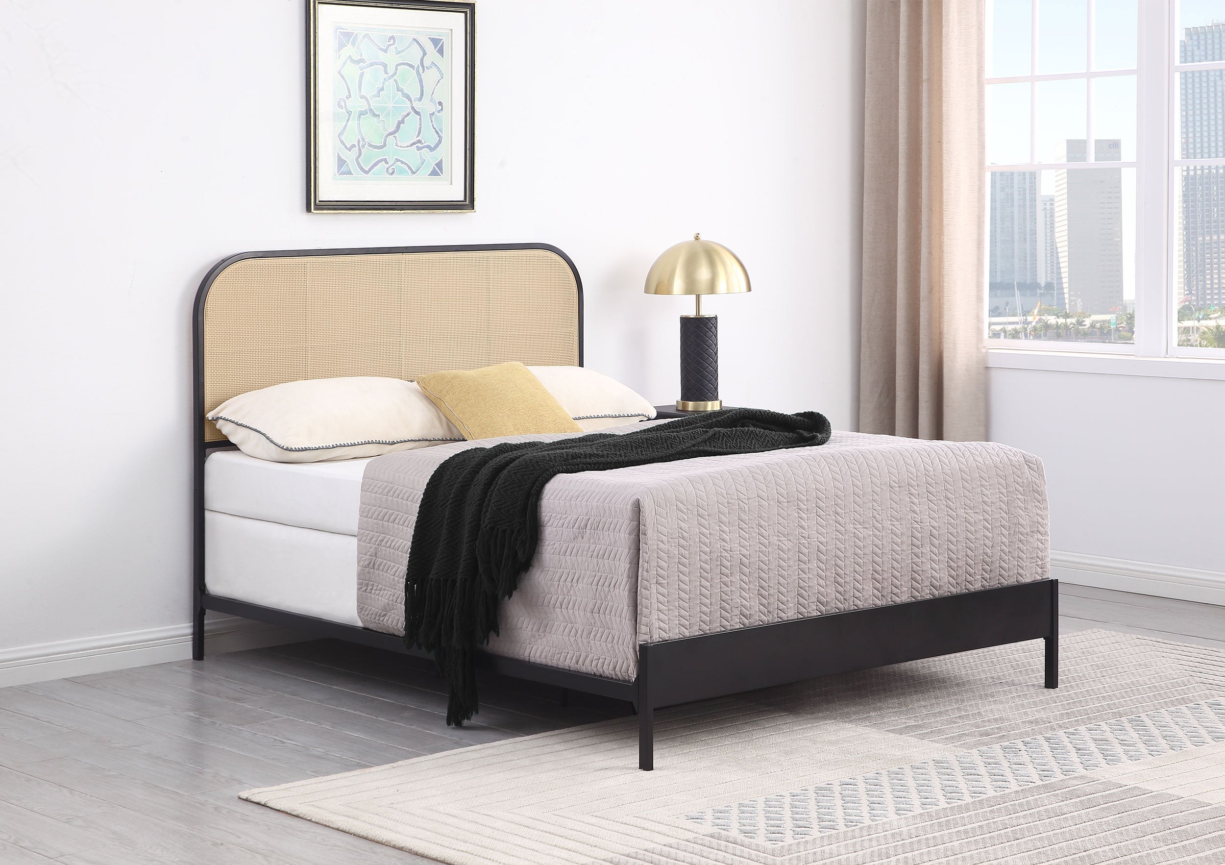 Amherst Radio Weave Rattan Metal Bed Black