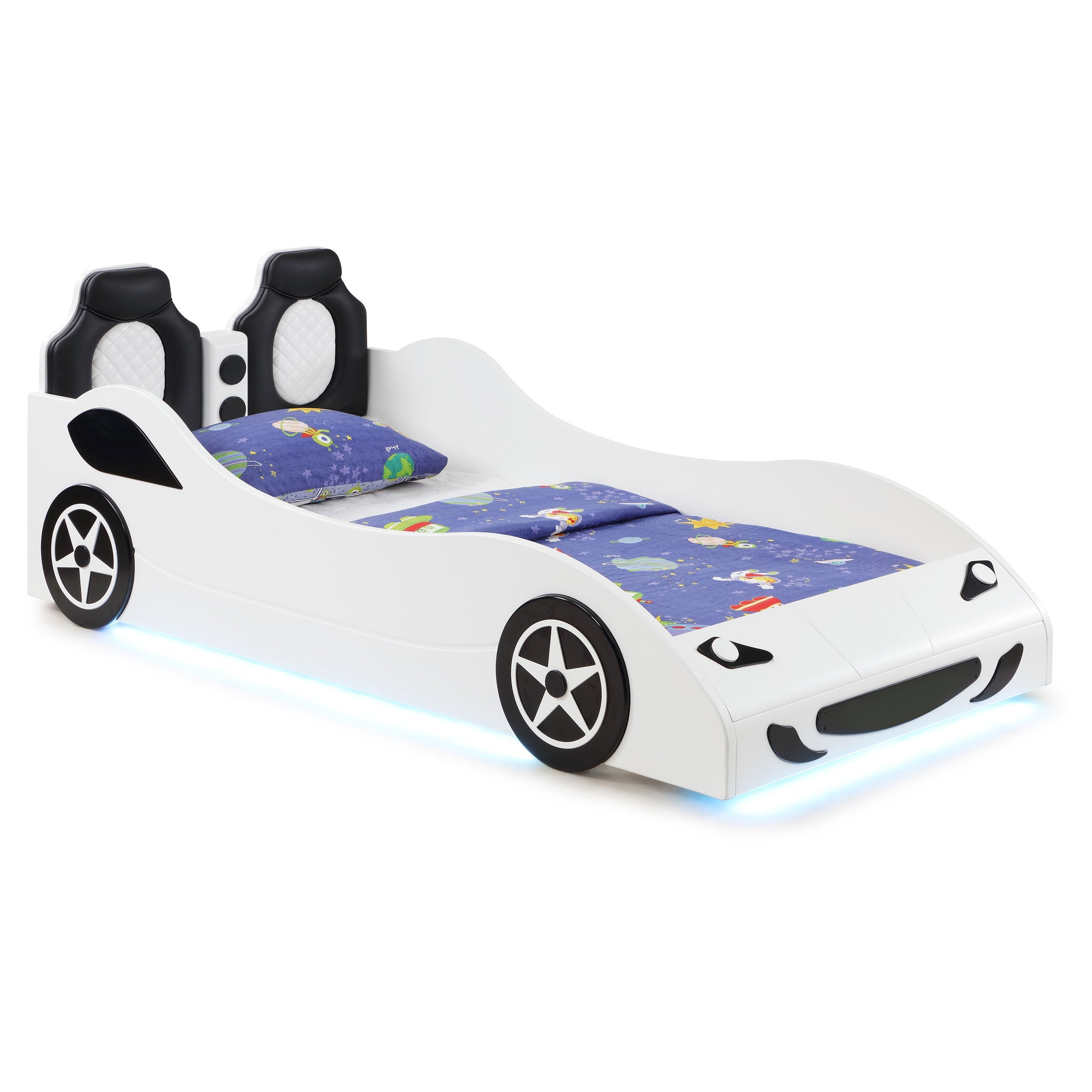 Cruiser Wood  LED Race Car Bed and 7-inch Mattress Blue