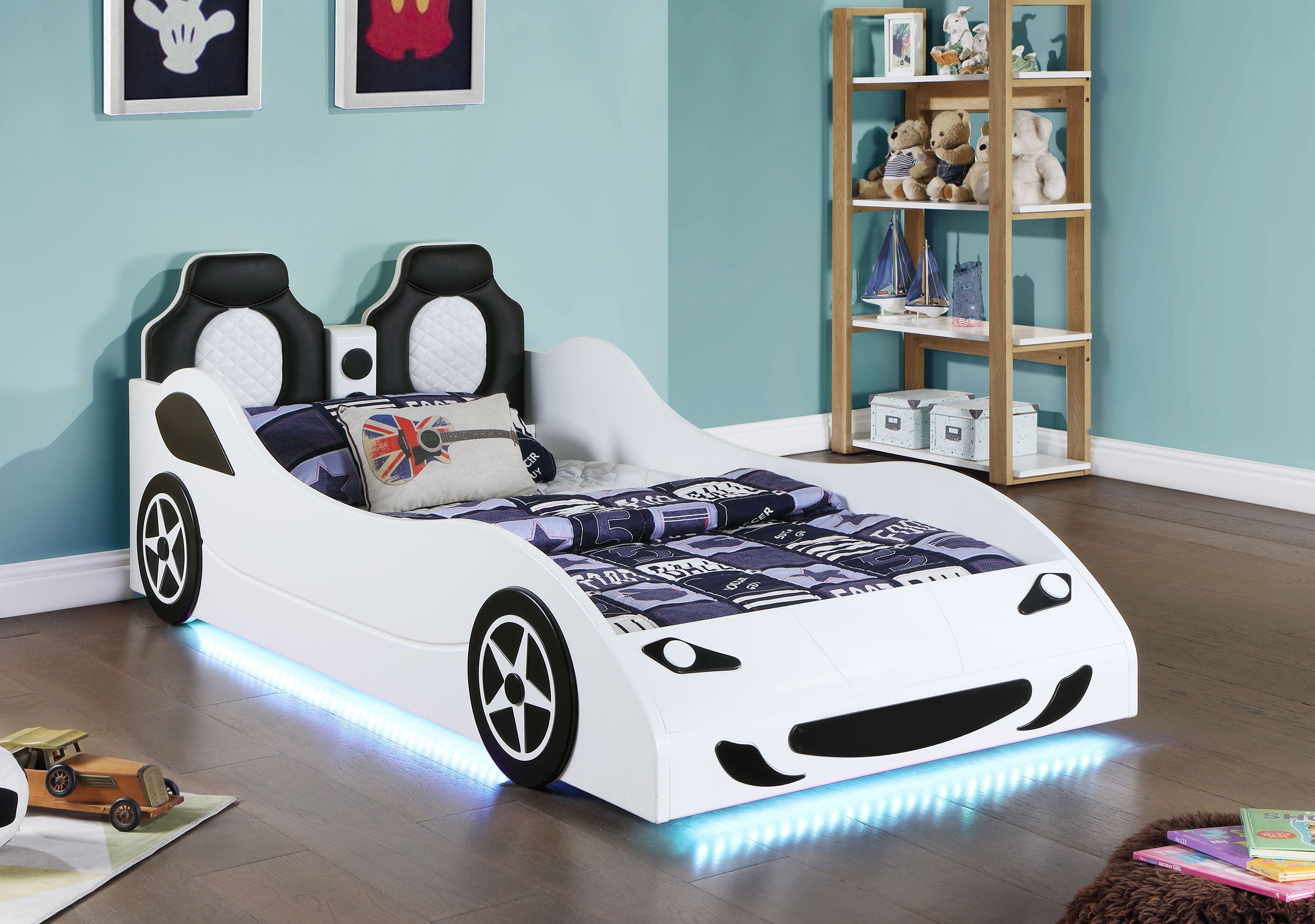 Cruiser Wood  LED Race Car Bed Blue