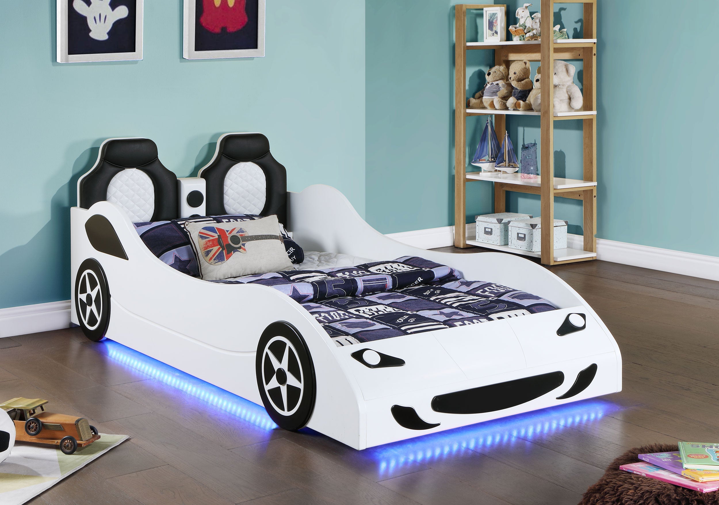 Cruiser Wood  LED Race Car Bed Blue