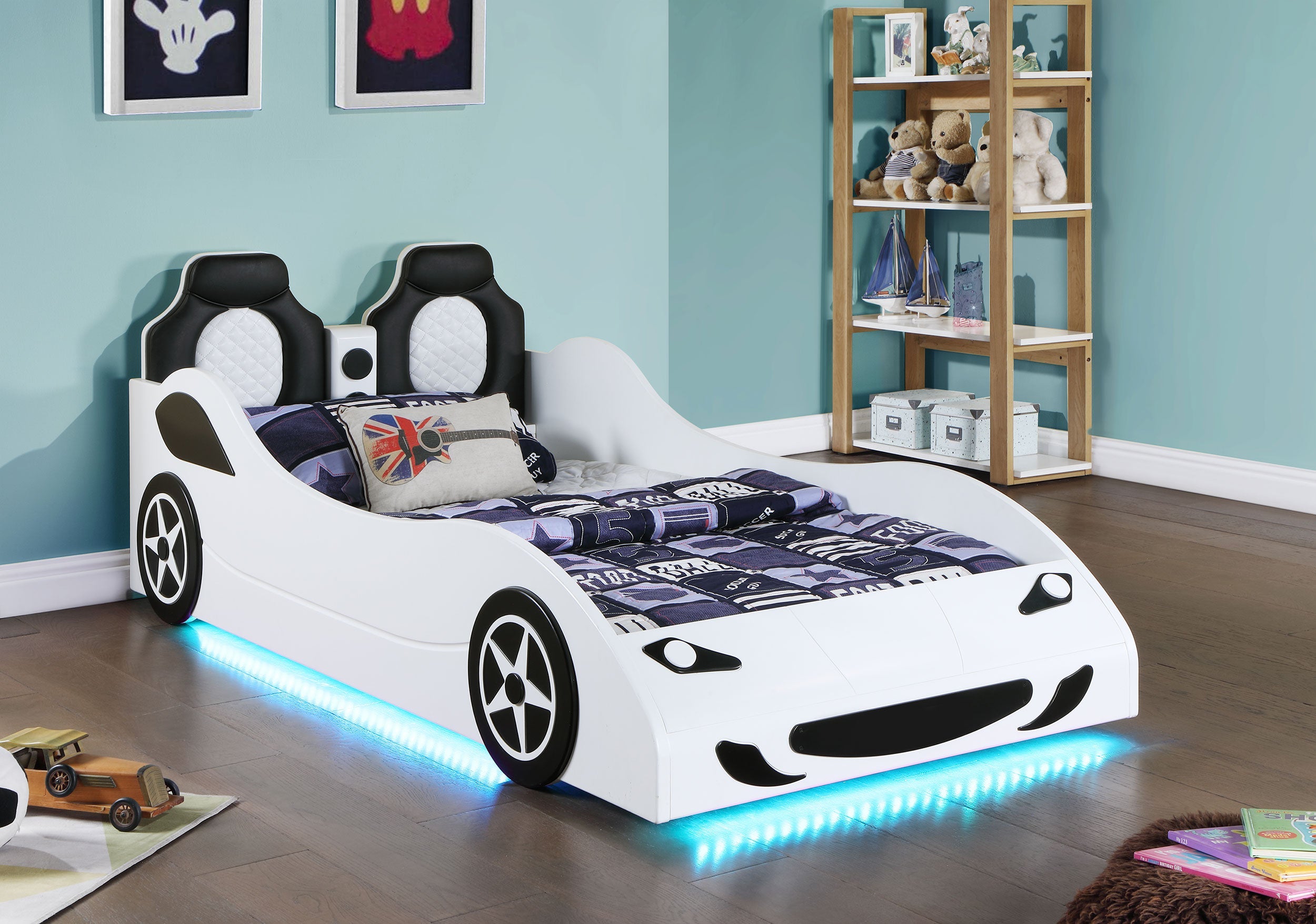 Cruiser Wood  LED Race Car Bed Blue