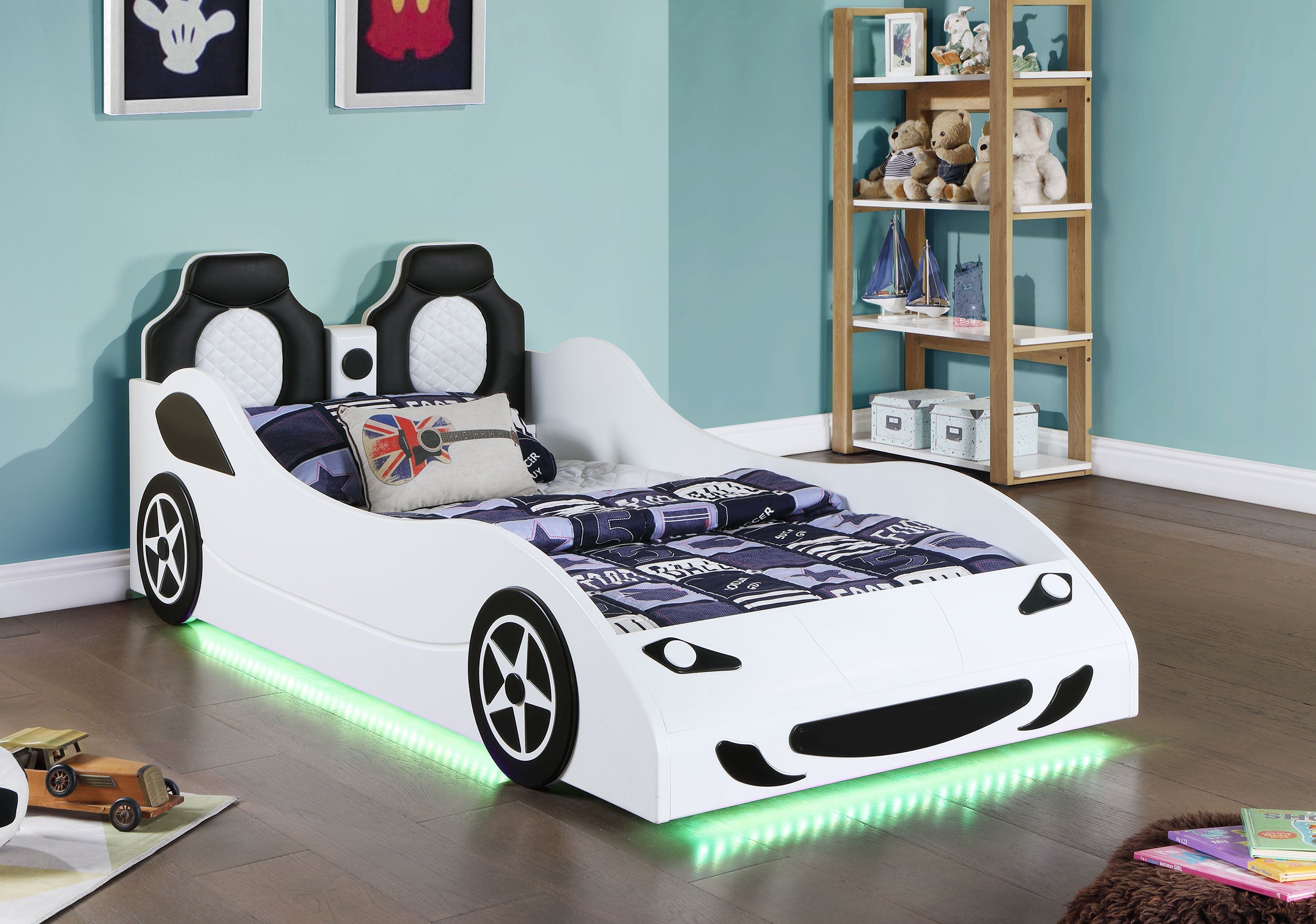 Cruiser Wood  LED Race Car Bed Blue