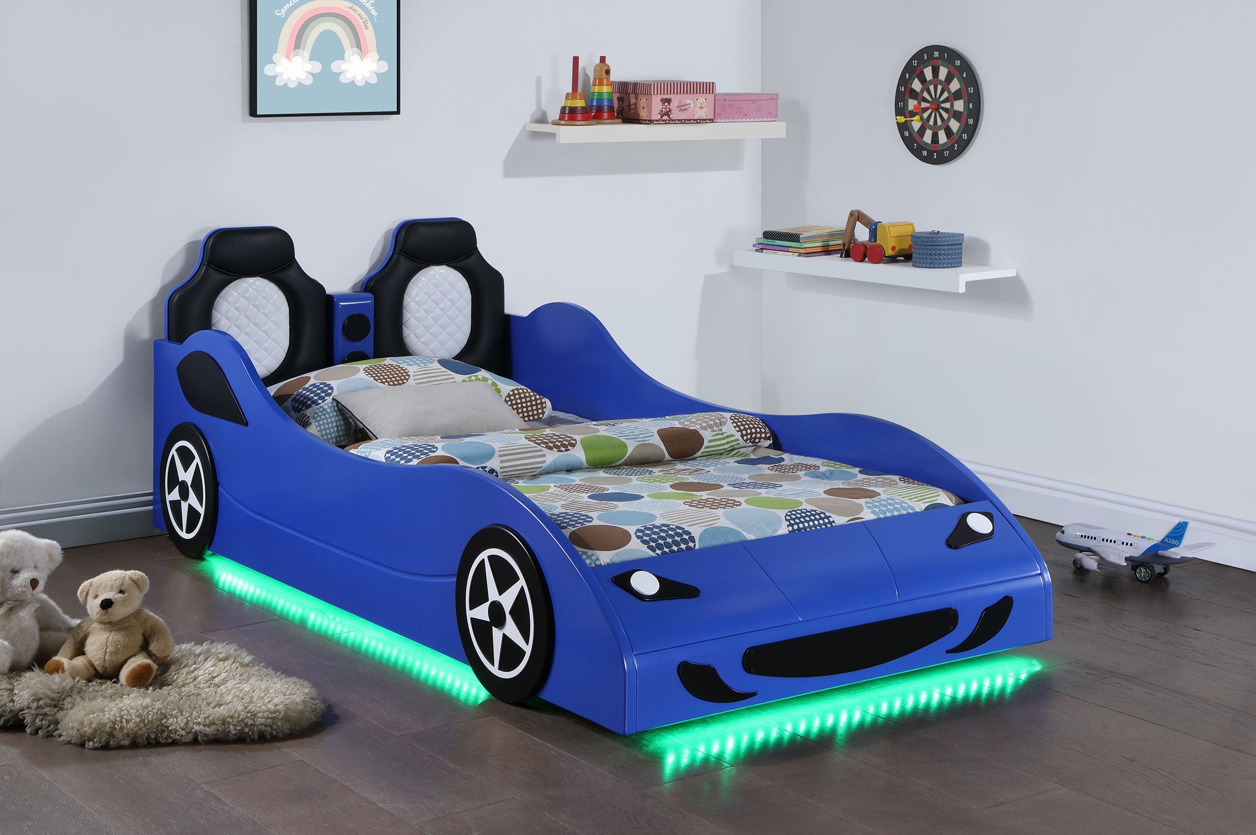 Cruiser Wood  LED Race Car Bed Blue