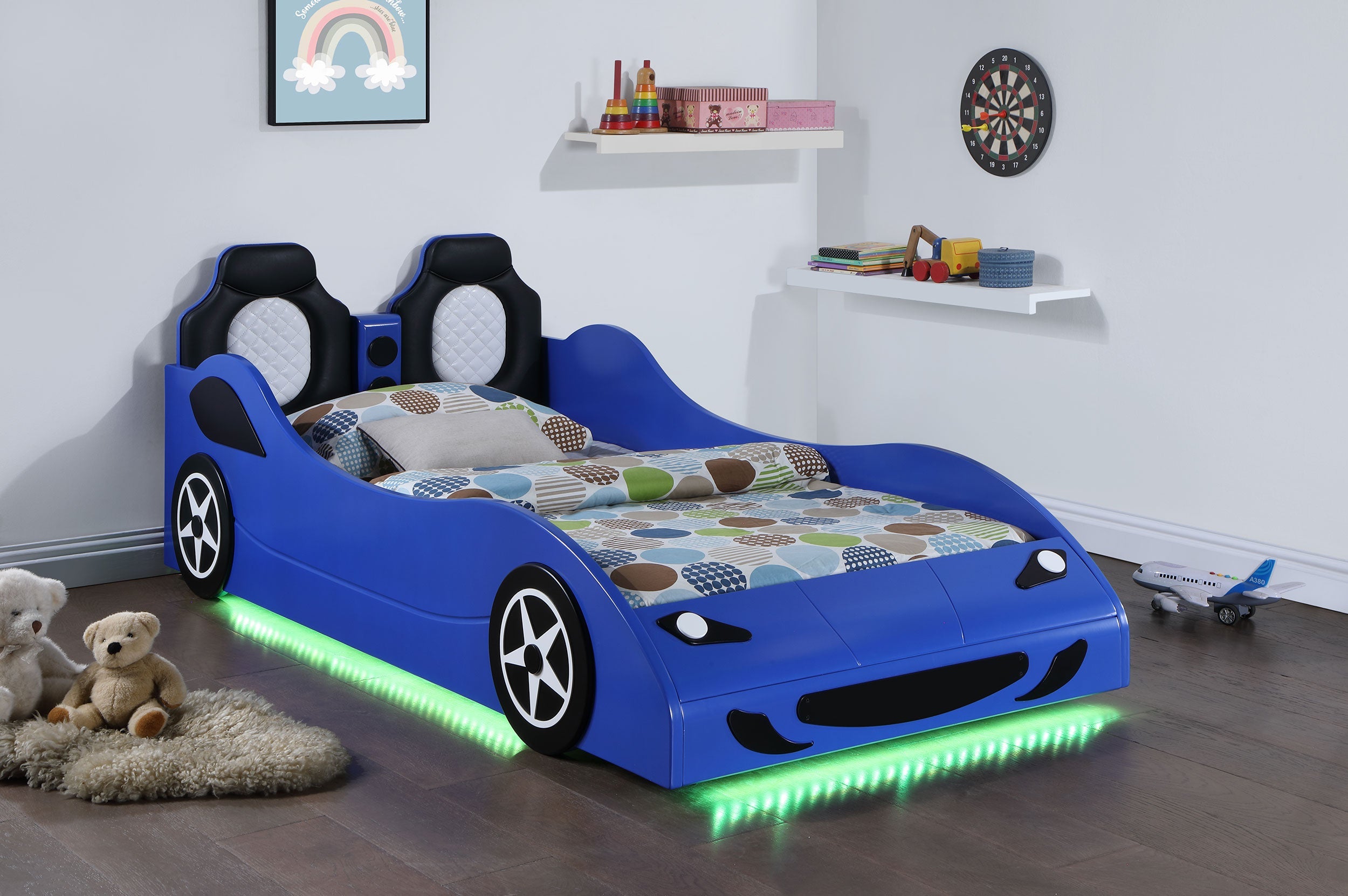 Cruiser Wood  LED Race Car Bed Blue