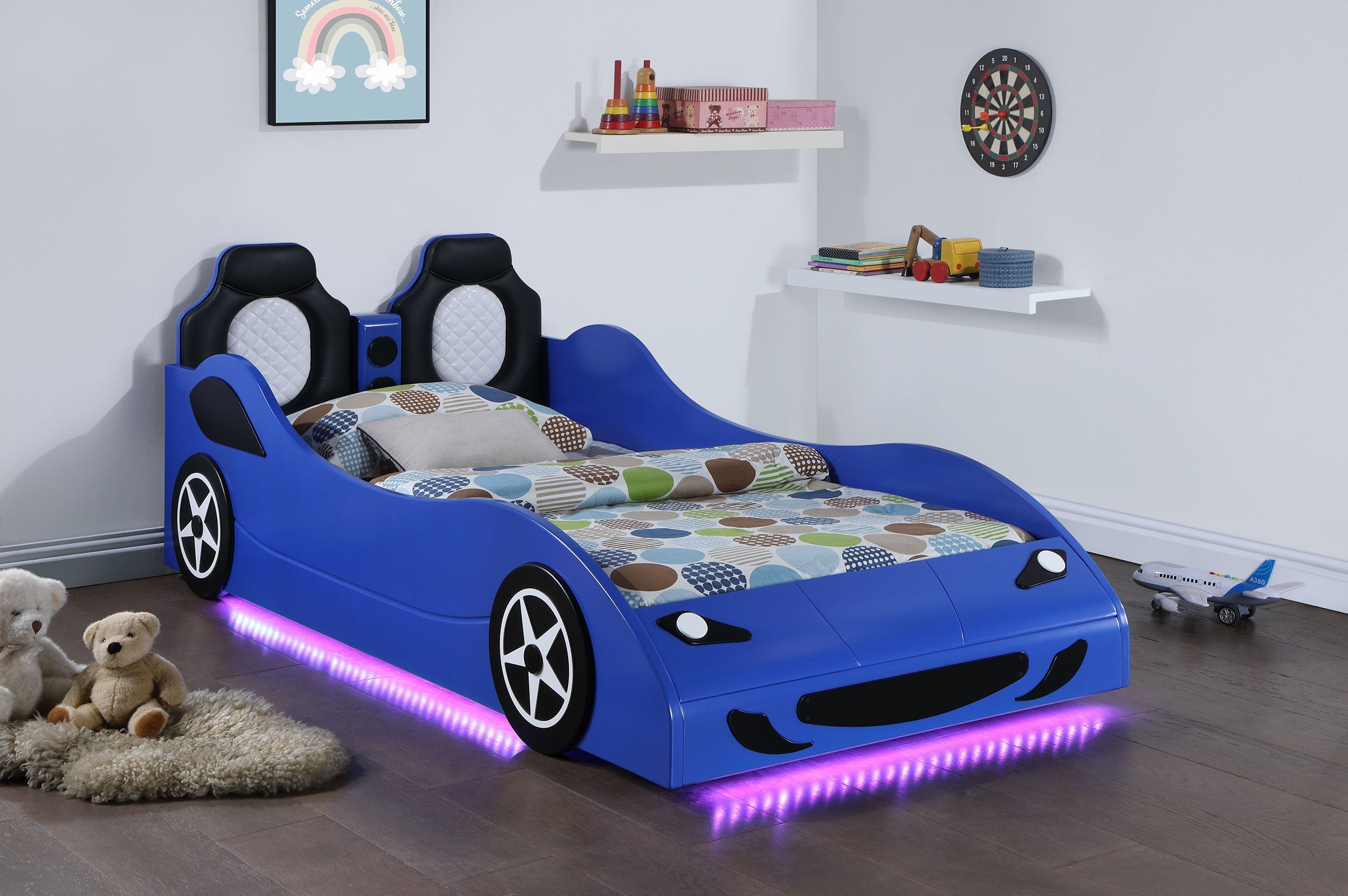Cruiser Wood  LED Race Car Bed Blue