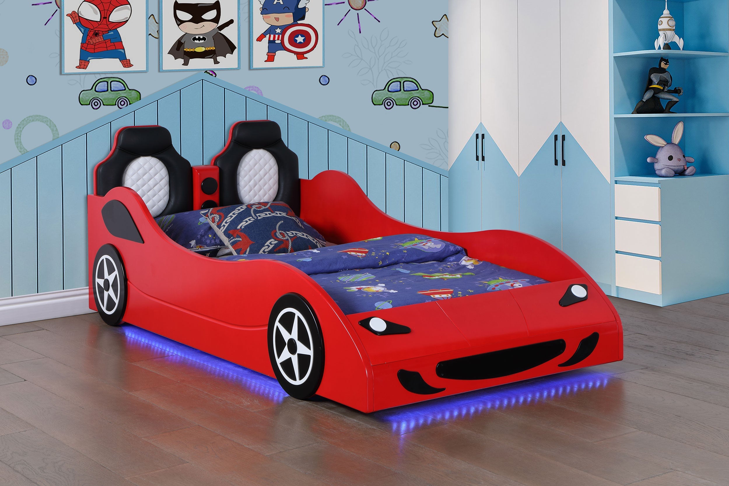Cruiser Wood  LED Race Car Bed Blue