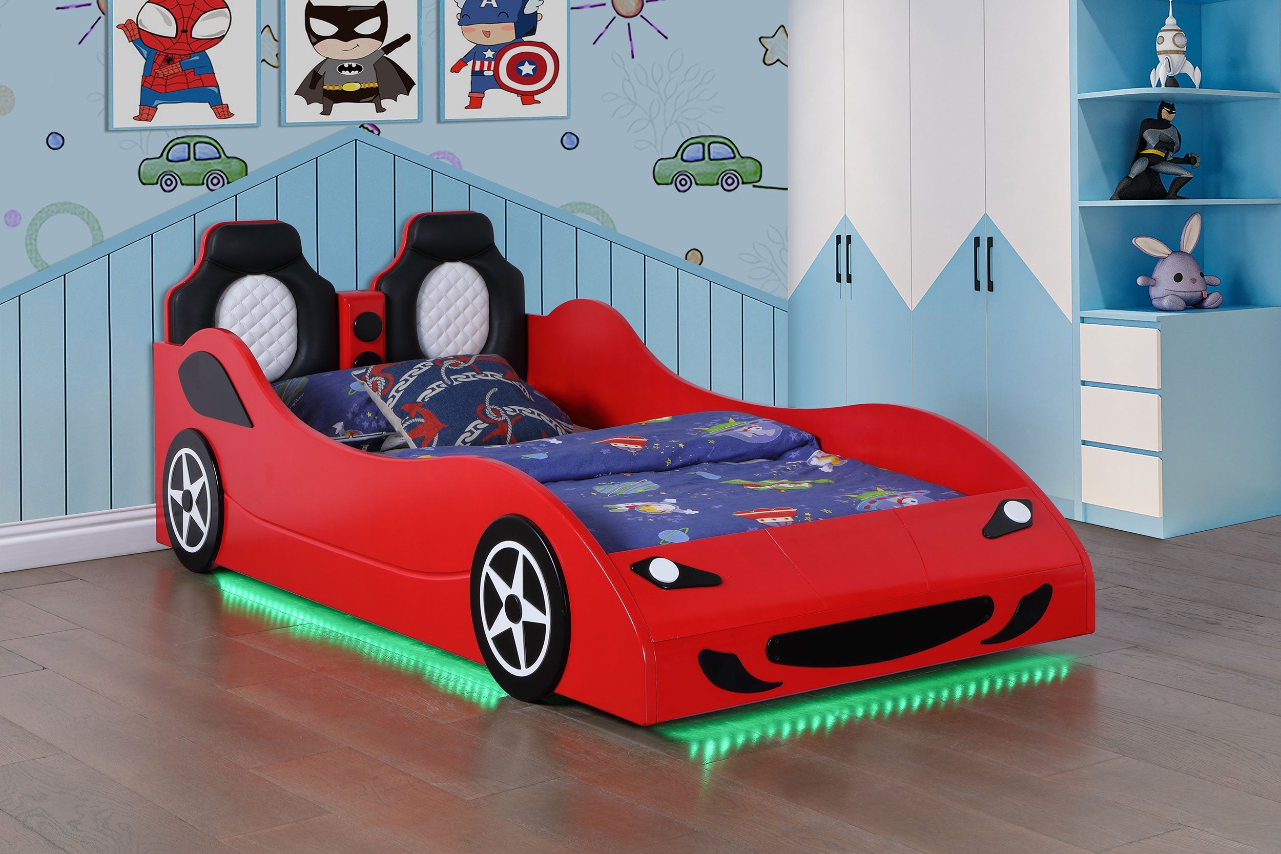 Cruiser Wood  LED Race Car Bed Blue