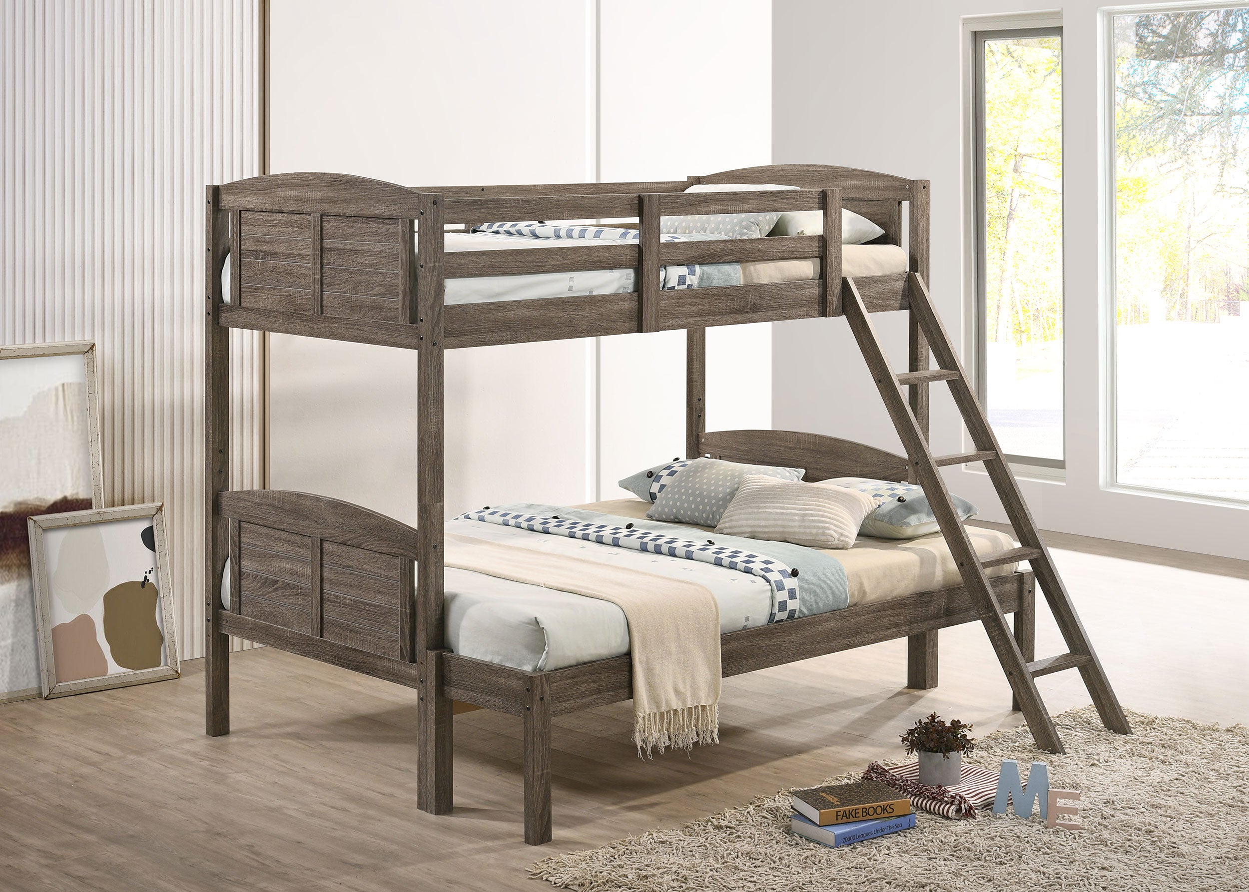 Flynn Wood  Bunk Bed with Mattress Weathered Brown