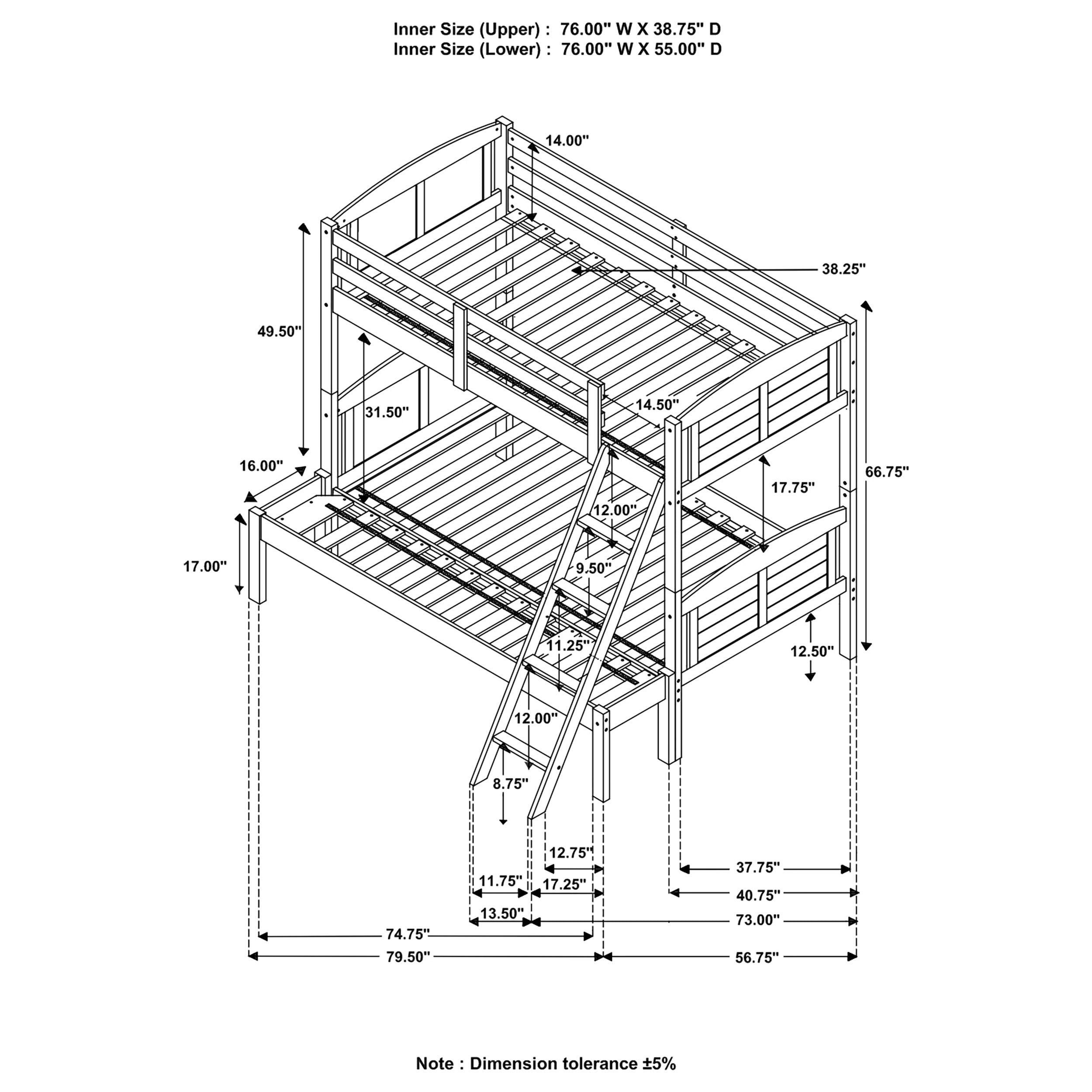 Flynn Wood  Bunk Bed with Mattress Weathered Brown