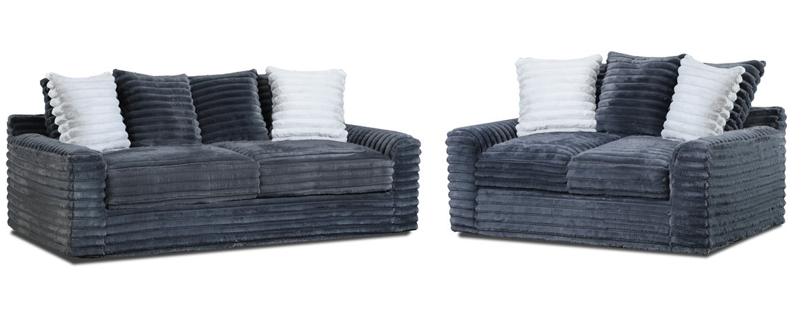 Jenna Charcoal Sofa and Loveseat Gray Corduroy Set