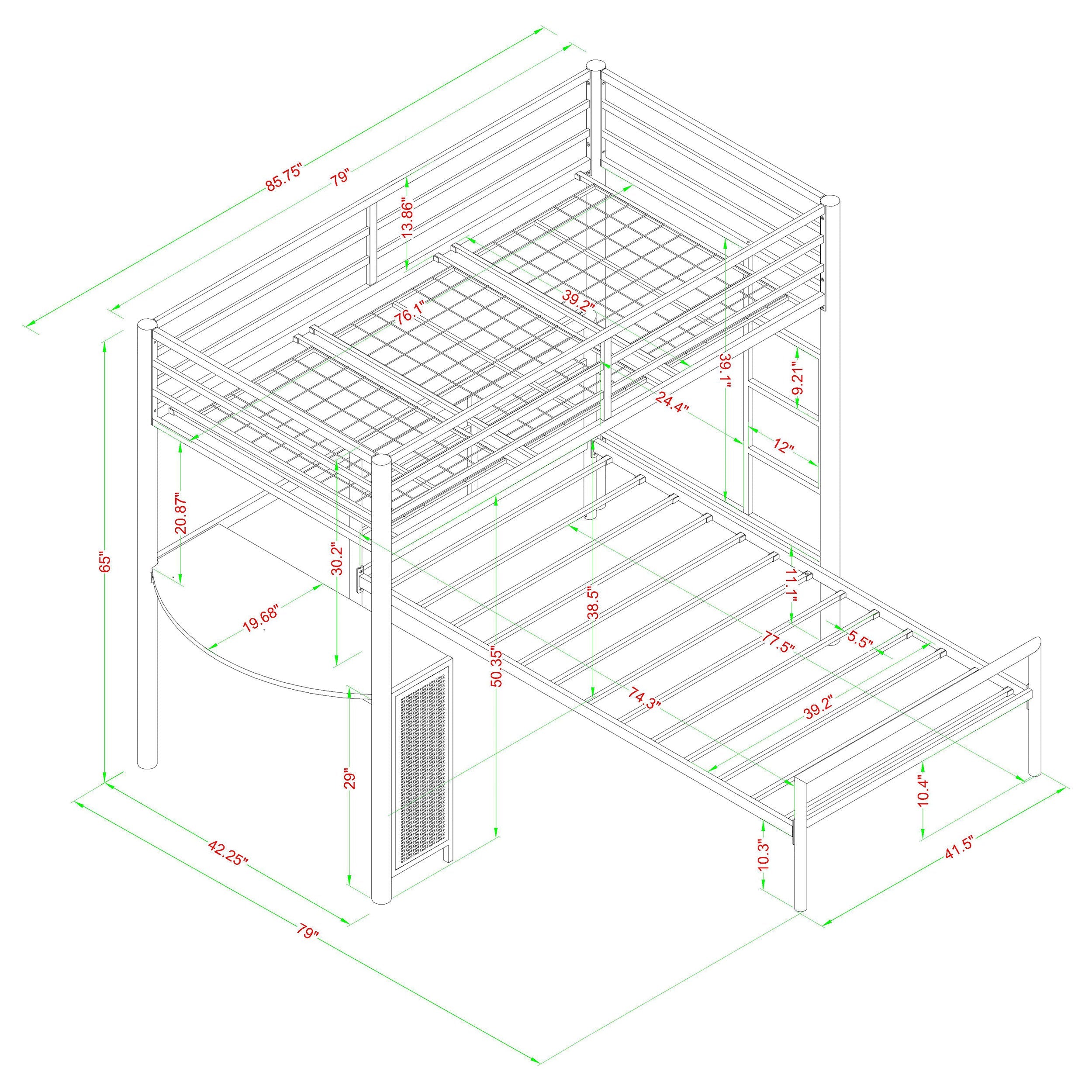 Fisher  Over  Workstation Loft Bed Set Gunmetal