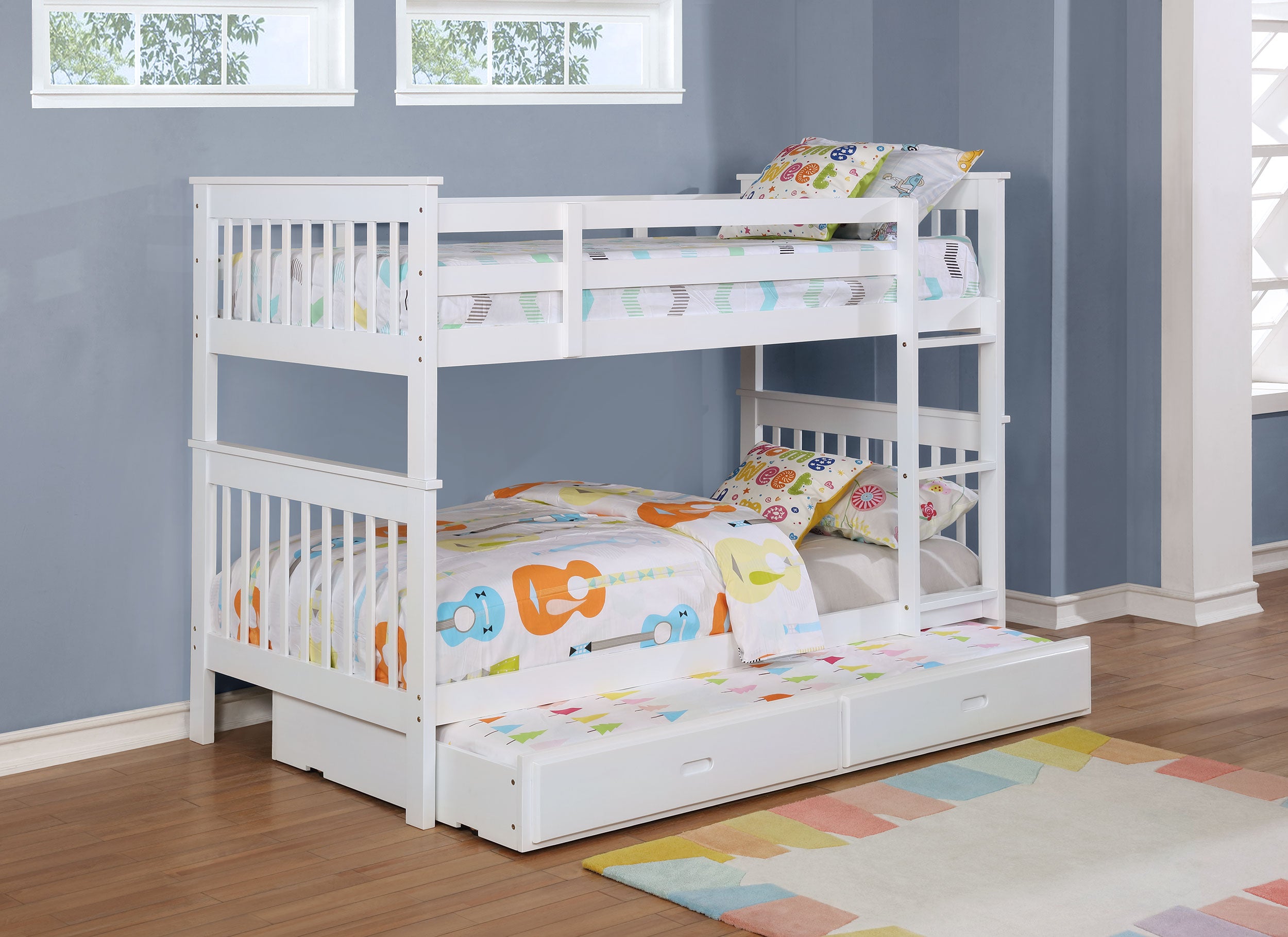 Chapman Wood Twin Over Twin Bunk Bed with Mattress White