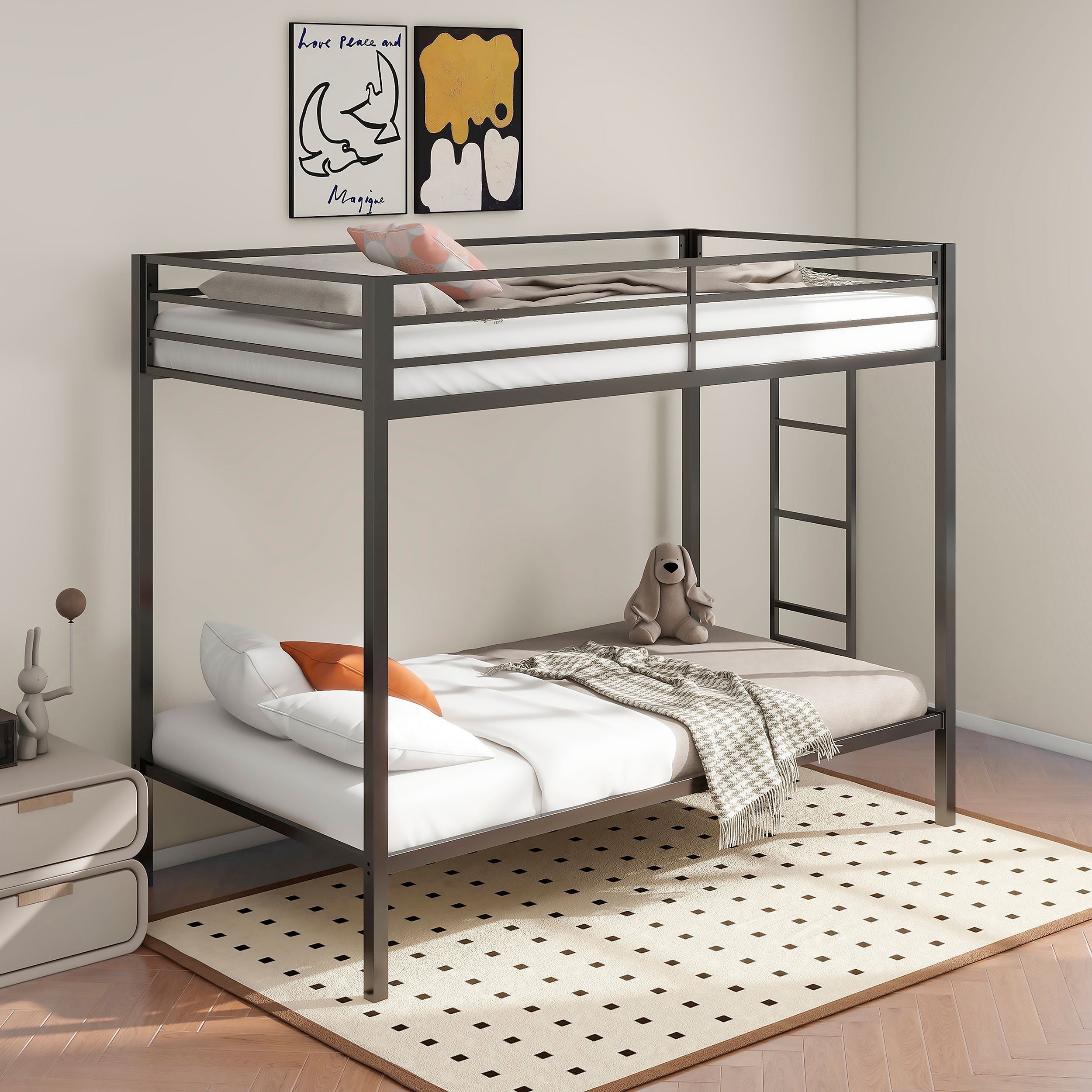 Alevera Metal Bunk Bed with Ladder Black