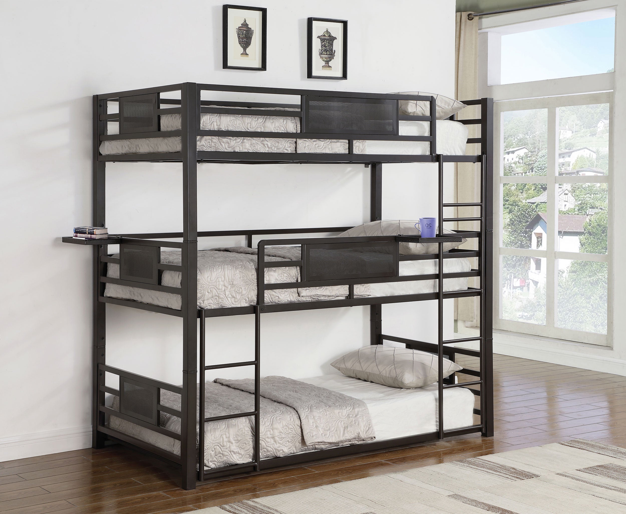 Rogen Metal  Triple Bunk Bed Dark Bronze
