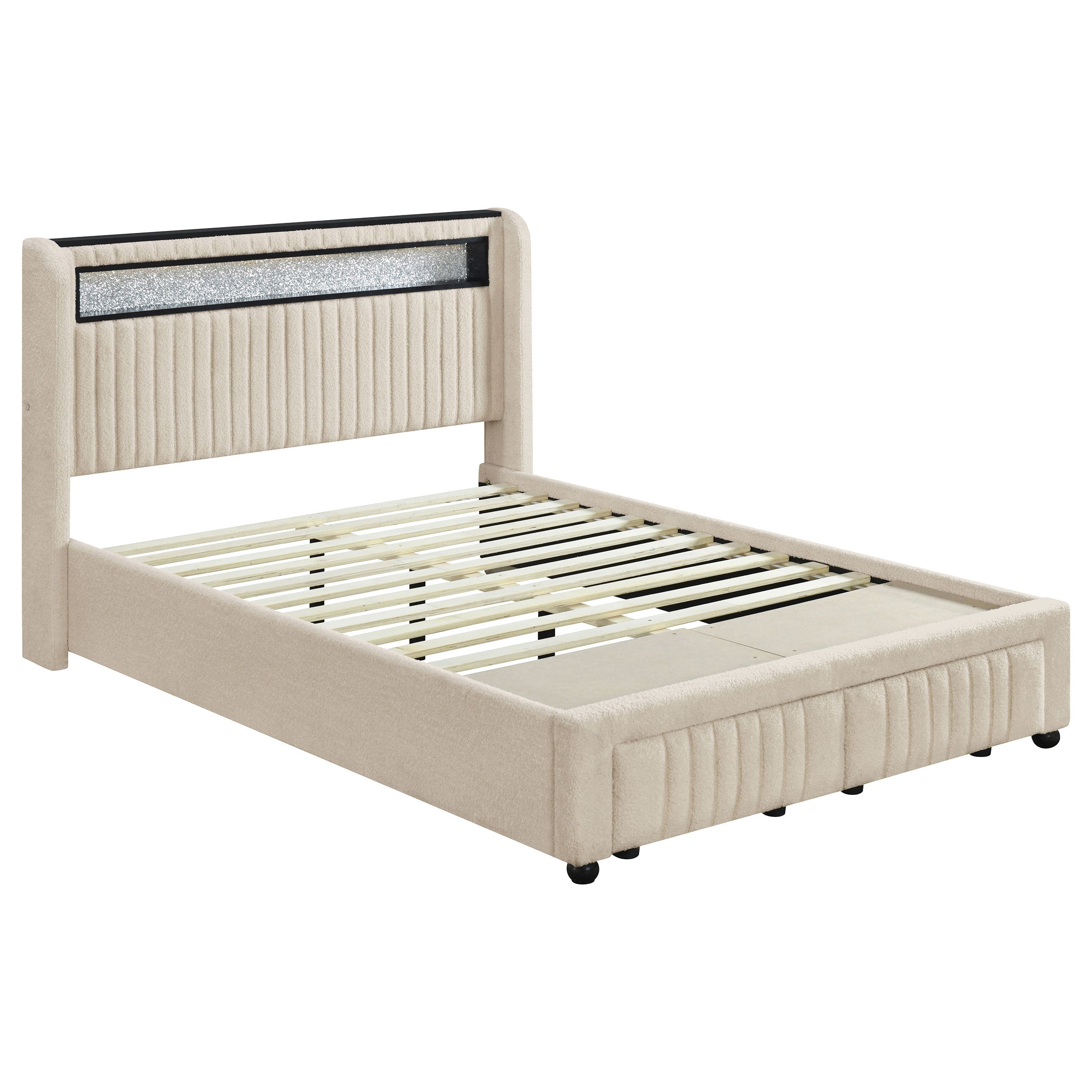 Madison Upholstered LED  Storage Platform Bed Cream